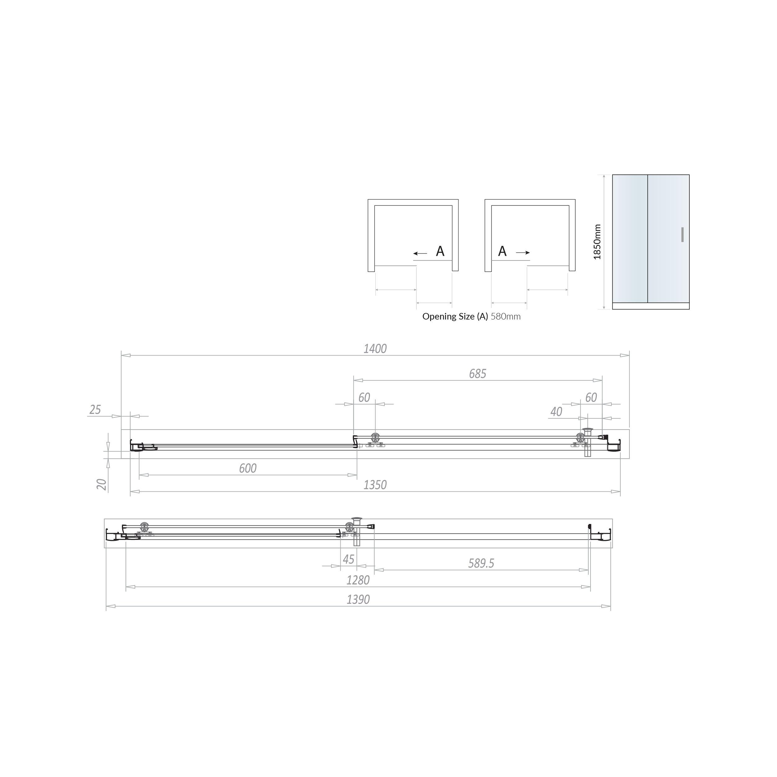 Scudo S6 1400mm sliding shower door with clear glass and chrome frame