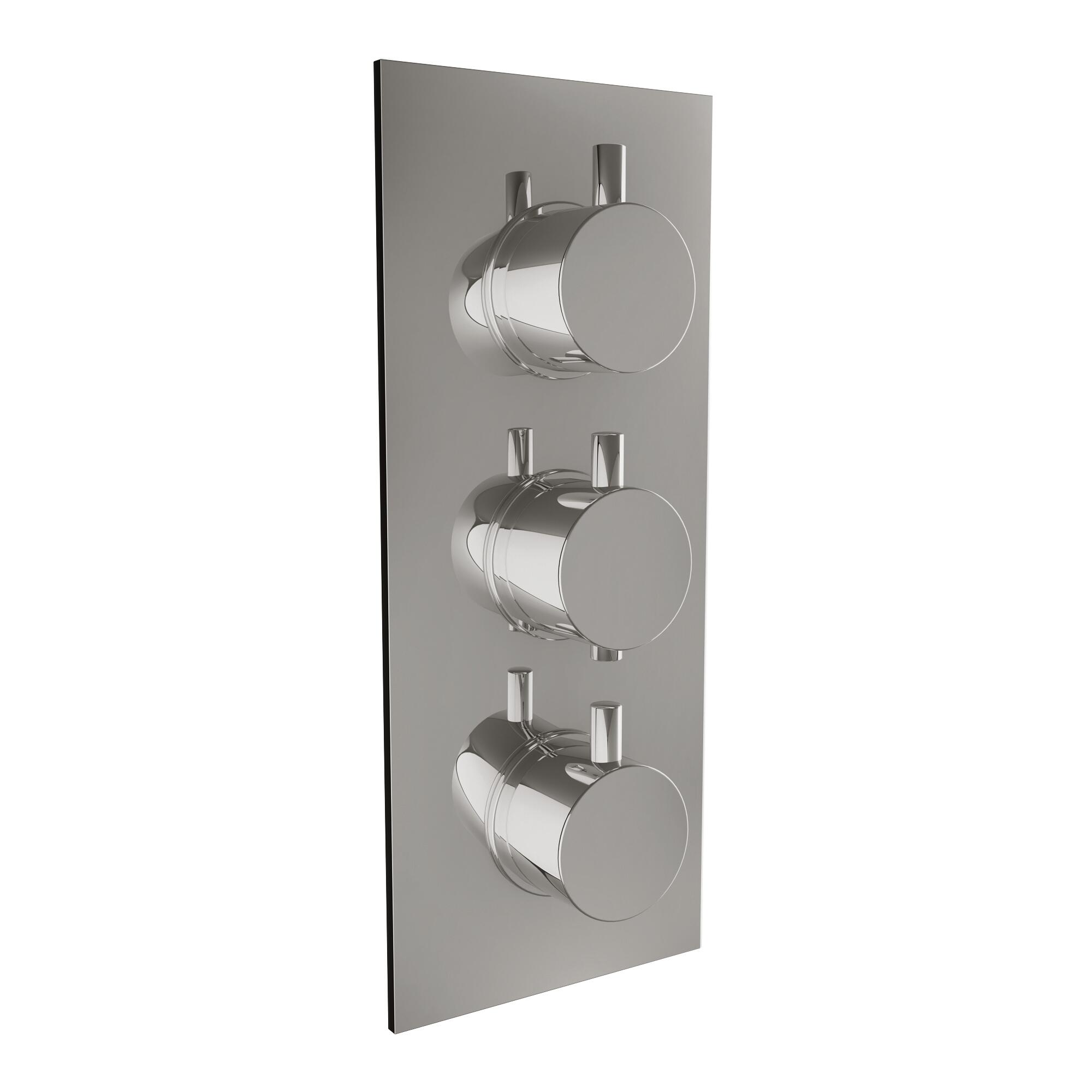 Scudo Triple Round Handle 3 outlet concealed thermostatic shower valve in Chrome, Brass and Steel