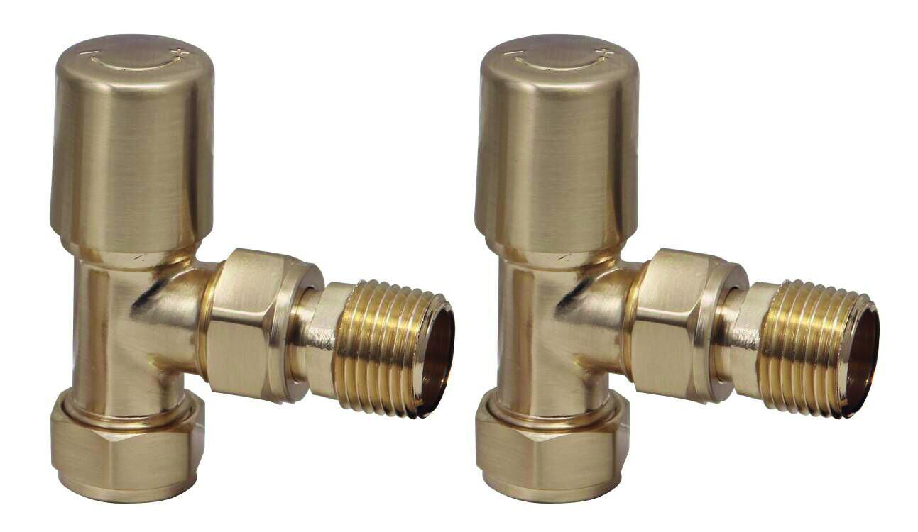 Scudo Brushed Brass Angled Radiator Valve Pair 15mm