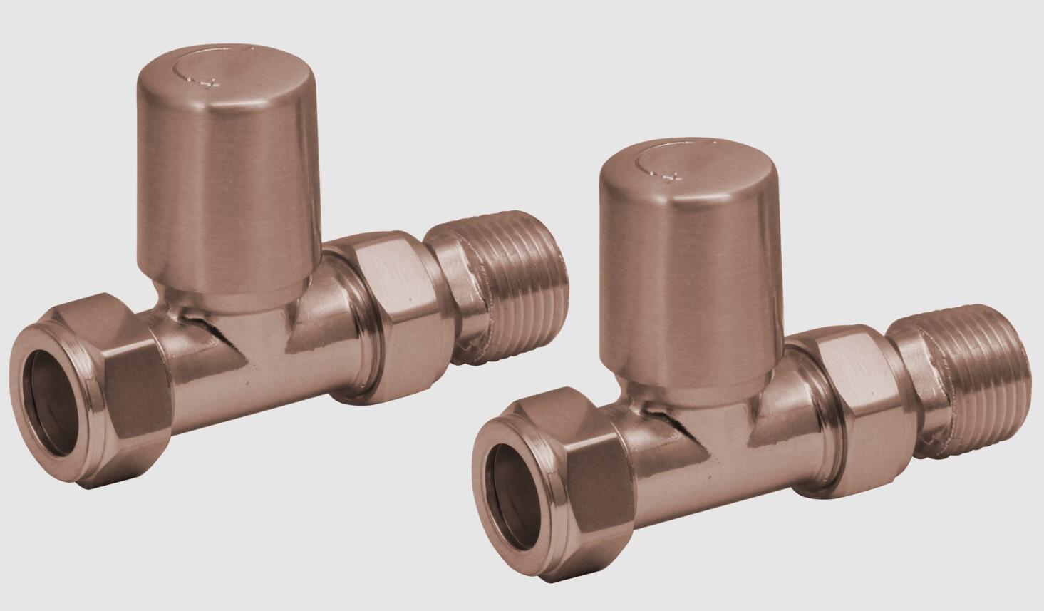 Scudo Brushed Bronze Straight Radiator Valve pair, 15mm, brass