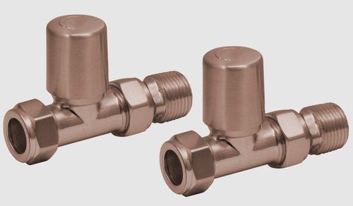 Scudo Brushed Bronze Straight Radiator Valve pair, 15mm, brass