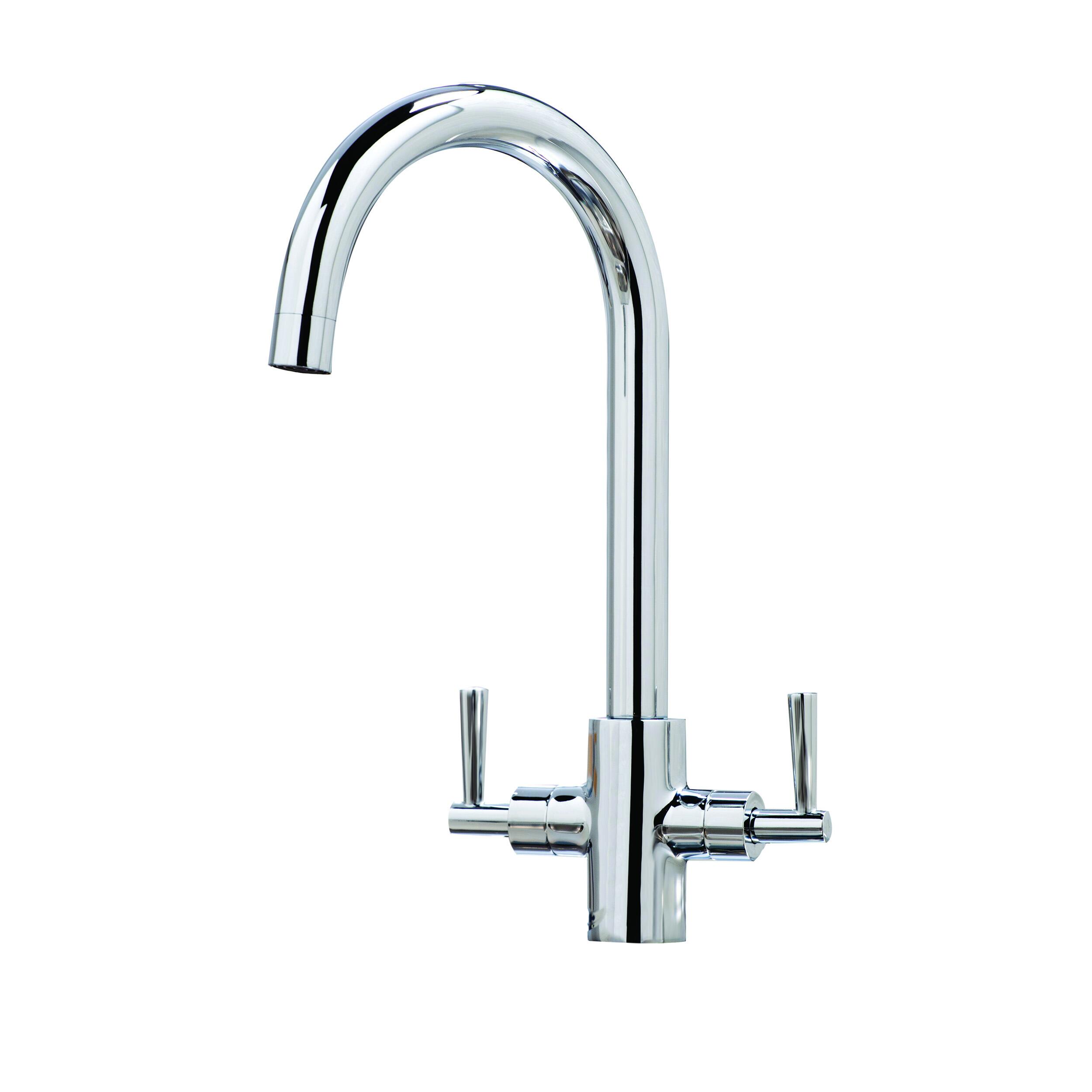 Scudo Kingston chrome kitchen tap with twin lever handles and swivel spout, 1 tap hole