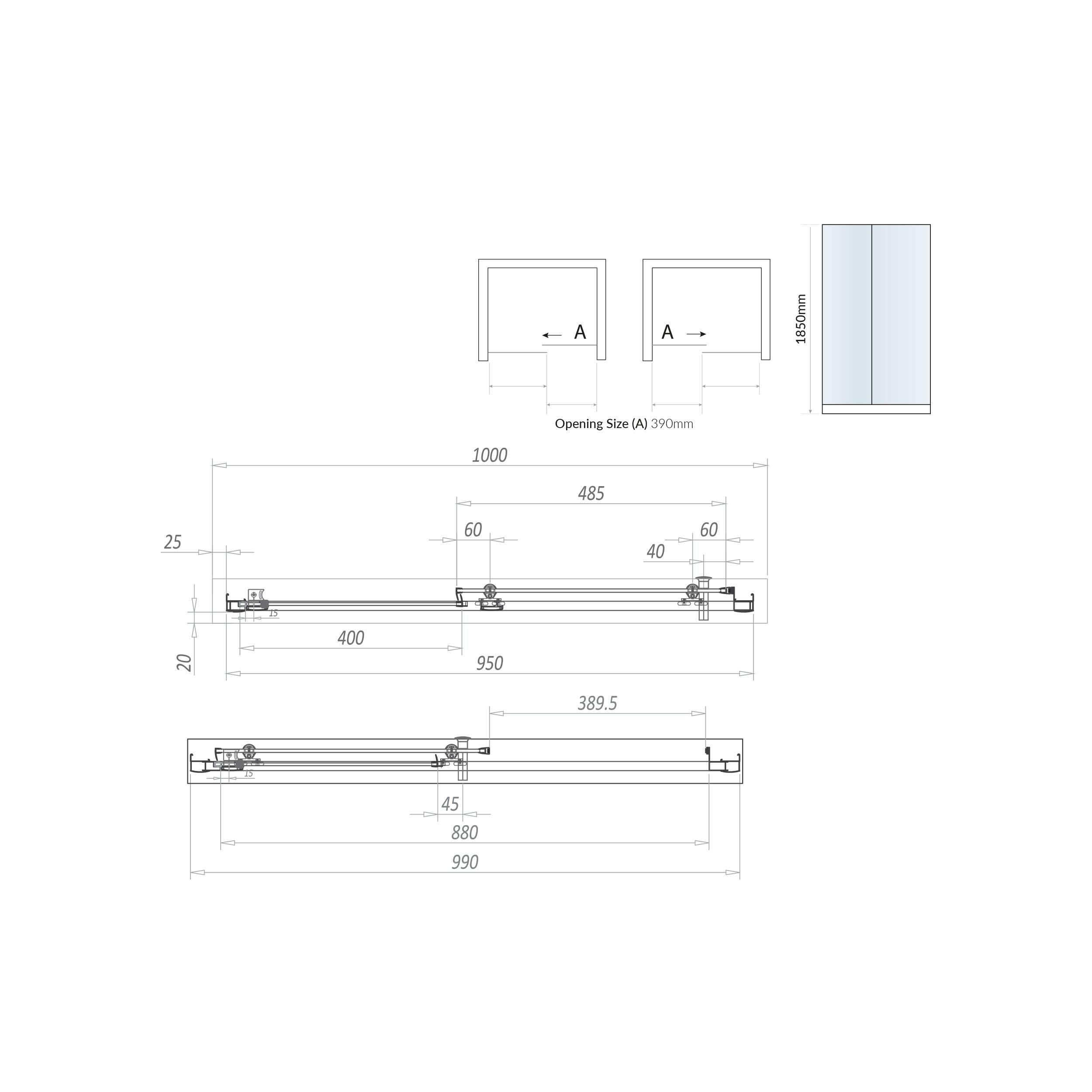 Scudo S6 brushed brass sliding shower door with 6mm clear glass, 990mm wide x 1900mm high