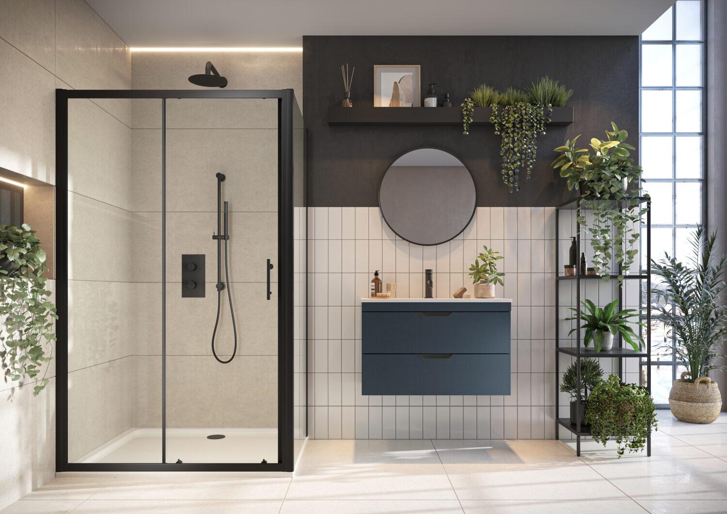 Scudo S6 6mm black framed 1200mm sliding shower door with clear glass