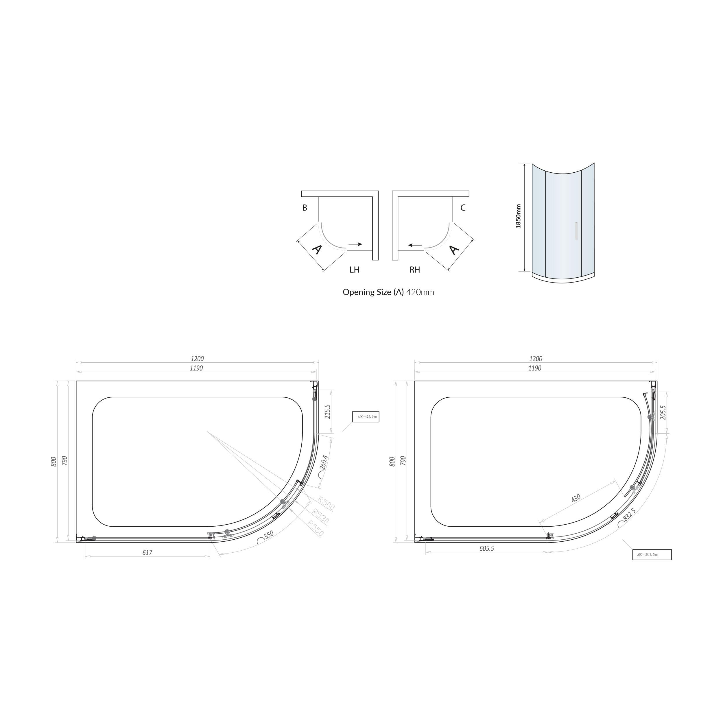 Scudo S6 Single Door Quadrant Shower Enclosure 1200x800mm with 6mm clear glass and chrome frame