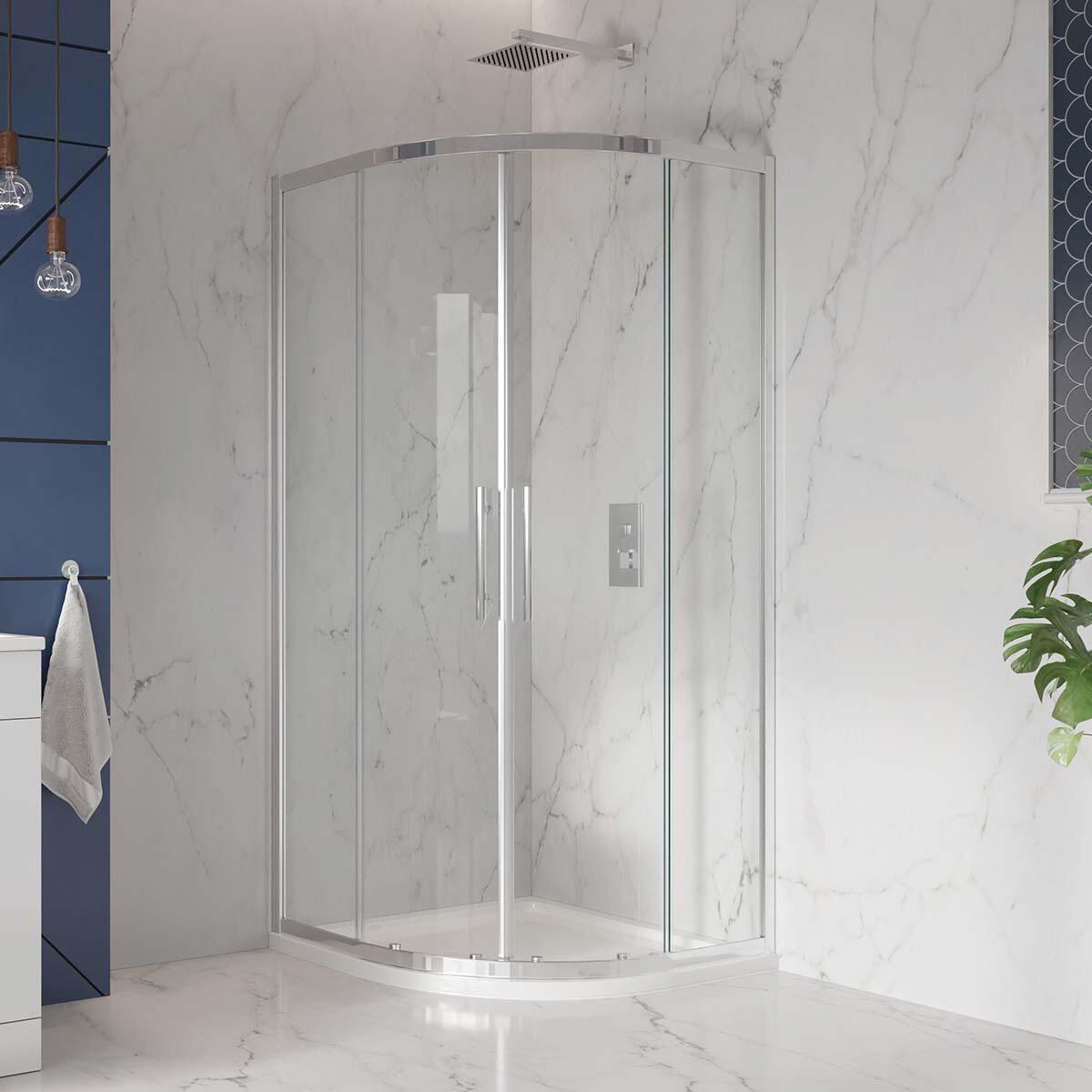 Scudo S8 double door quadrant shower enclosure, 900mm, chrome frame, clear glass