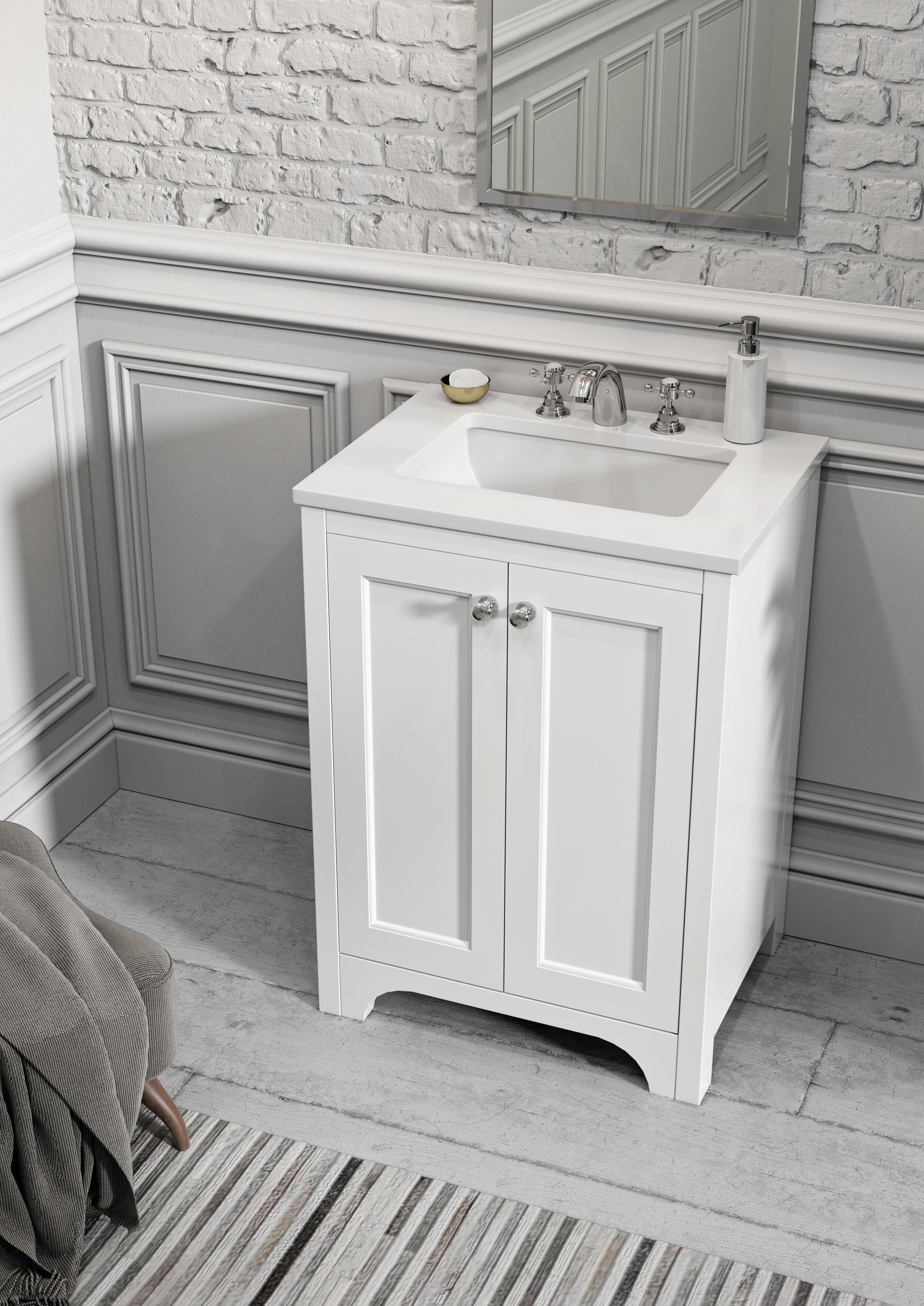 Scudo Brunswick 600 floorstanding vanity unit, traditional style, Arctic White finish