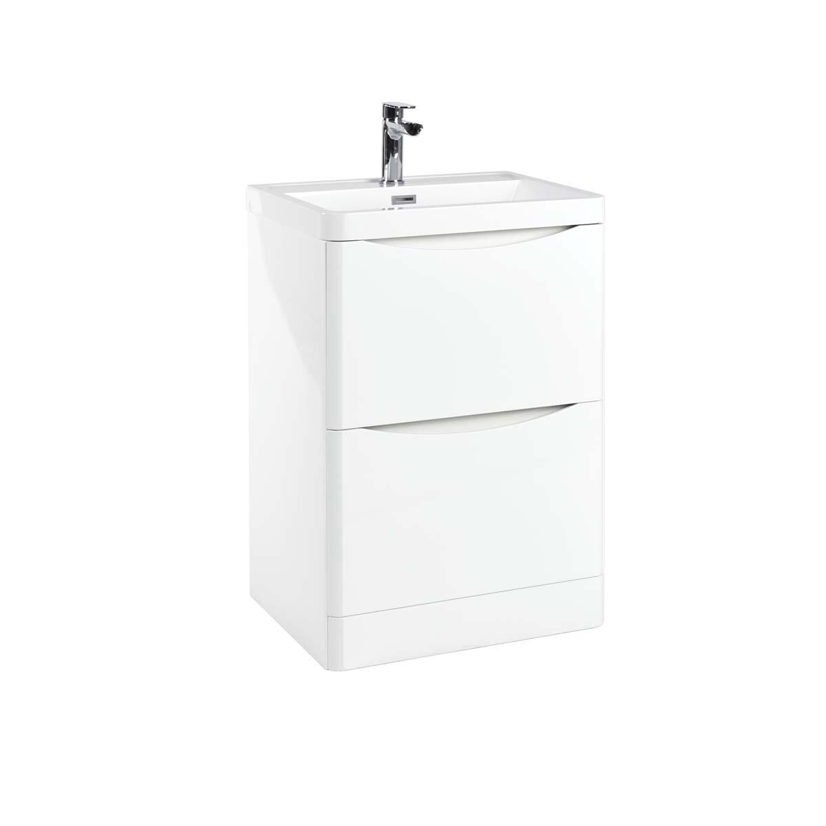 Scudo Bella 596mm floorstanding vanity unit in white melamine, contemporary style