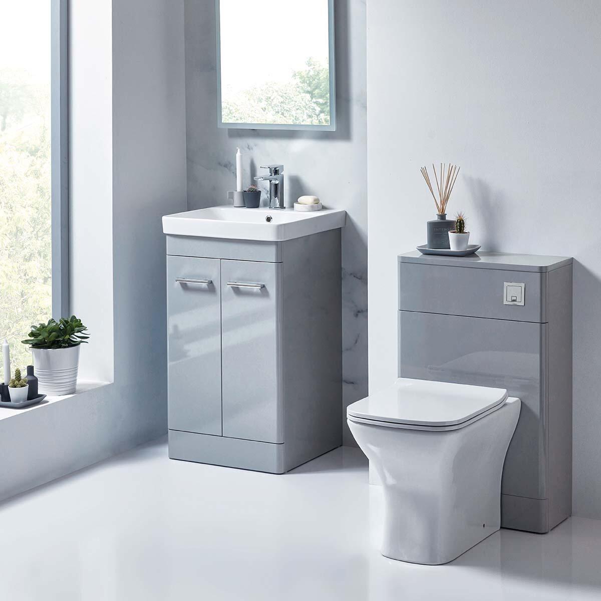 Scudo Rossini 460mm floorstanding vanity unit, Pebble Grey painted MDF with handles
