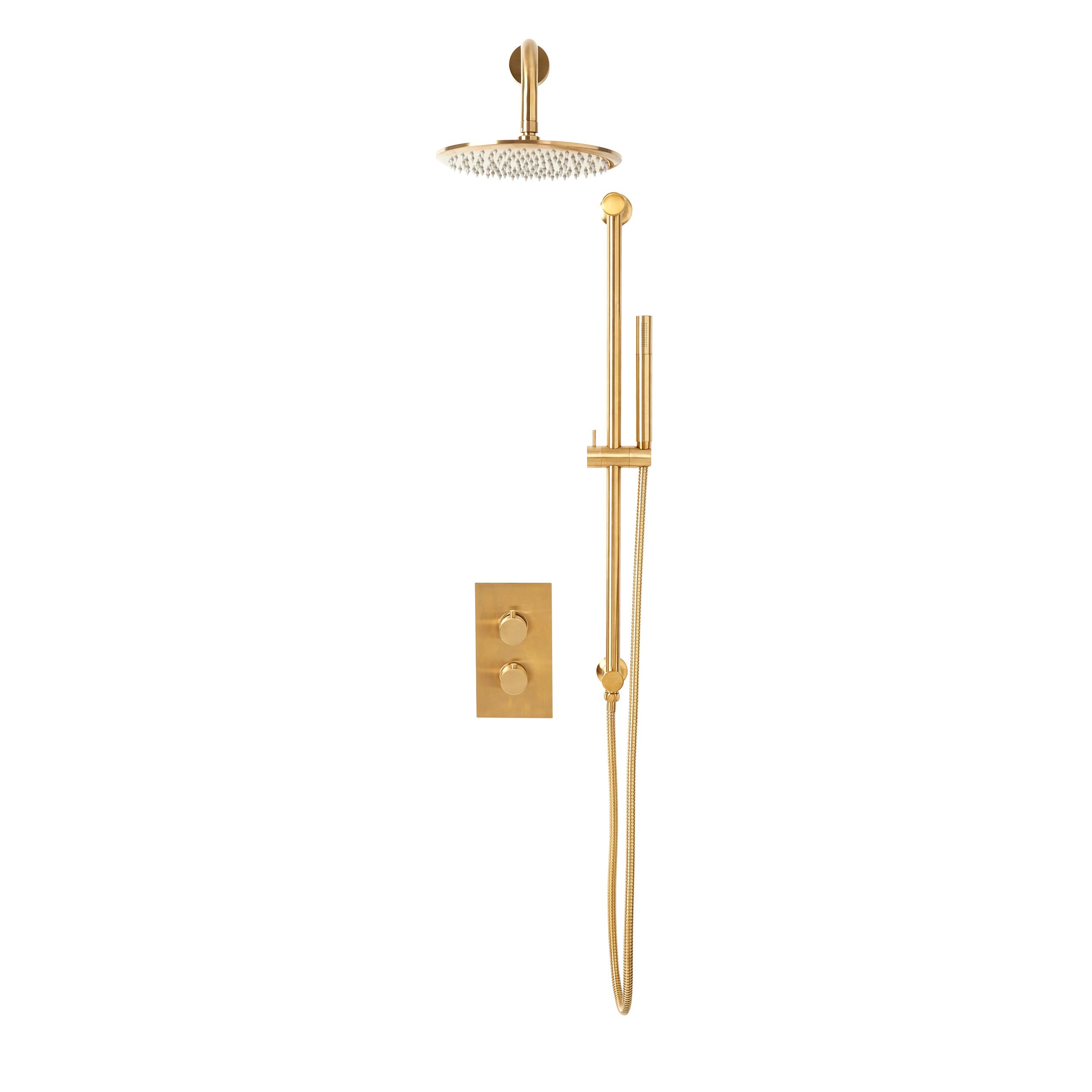 Scudo Core Round Handle Head & Handset Riser Kit in Brushed Brass