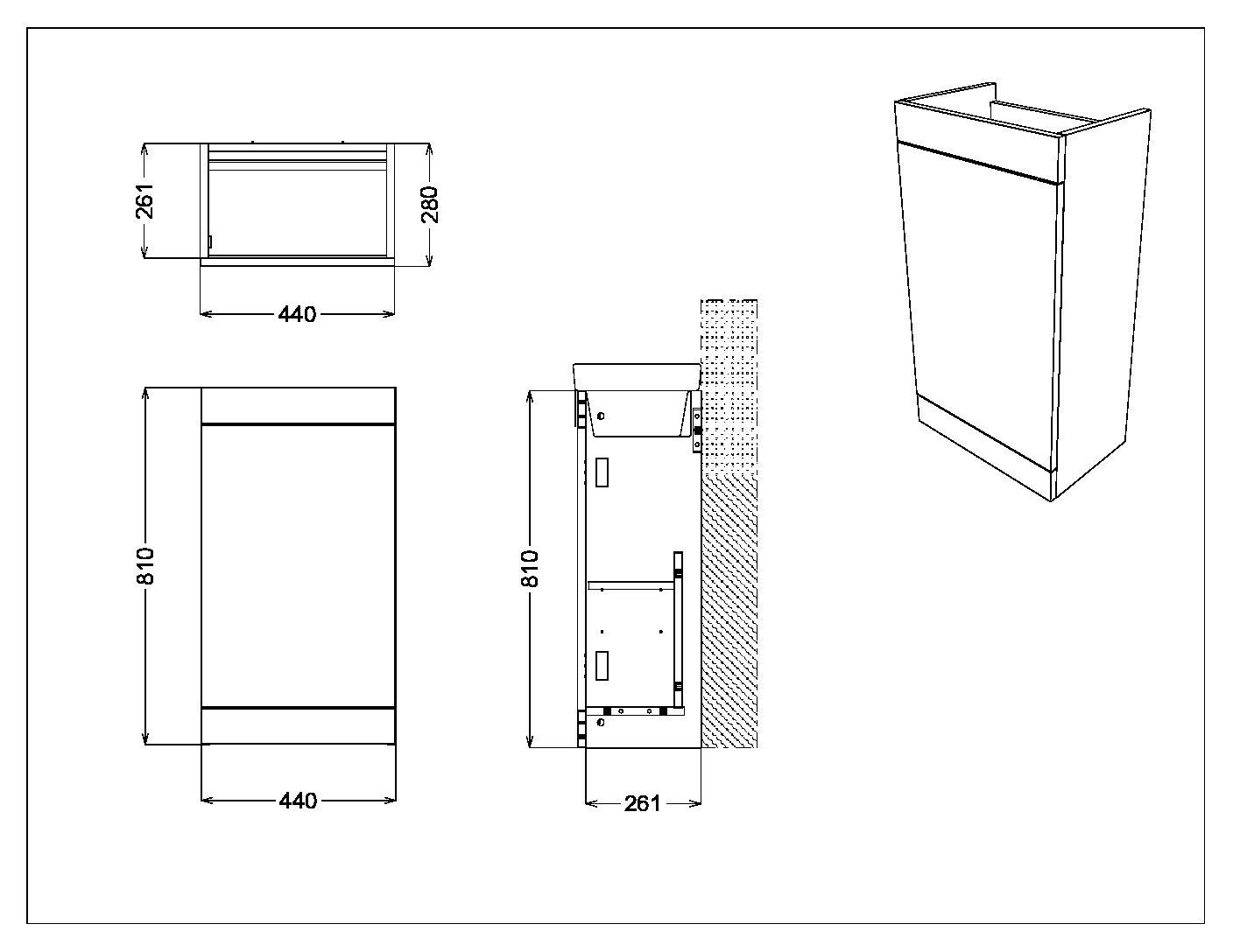 Scudo Esme 470mm freestanding cloakroom unit in black MFC