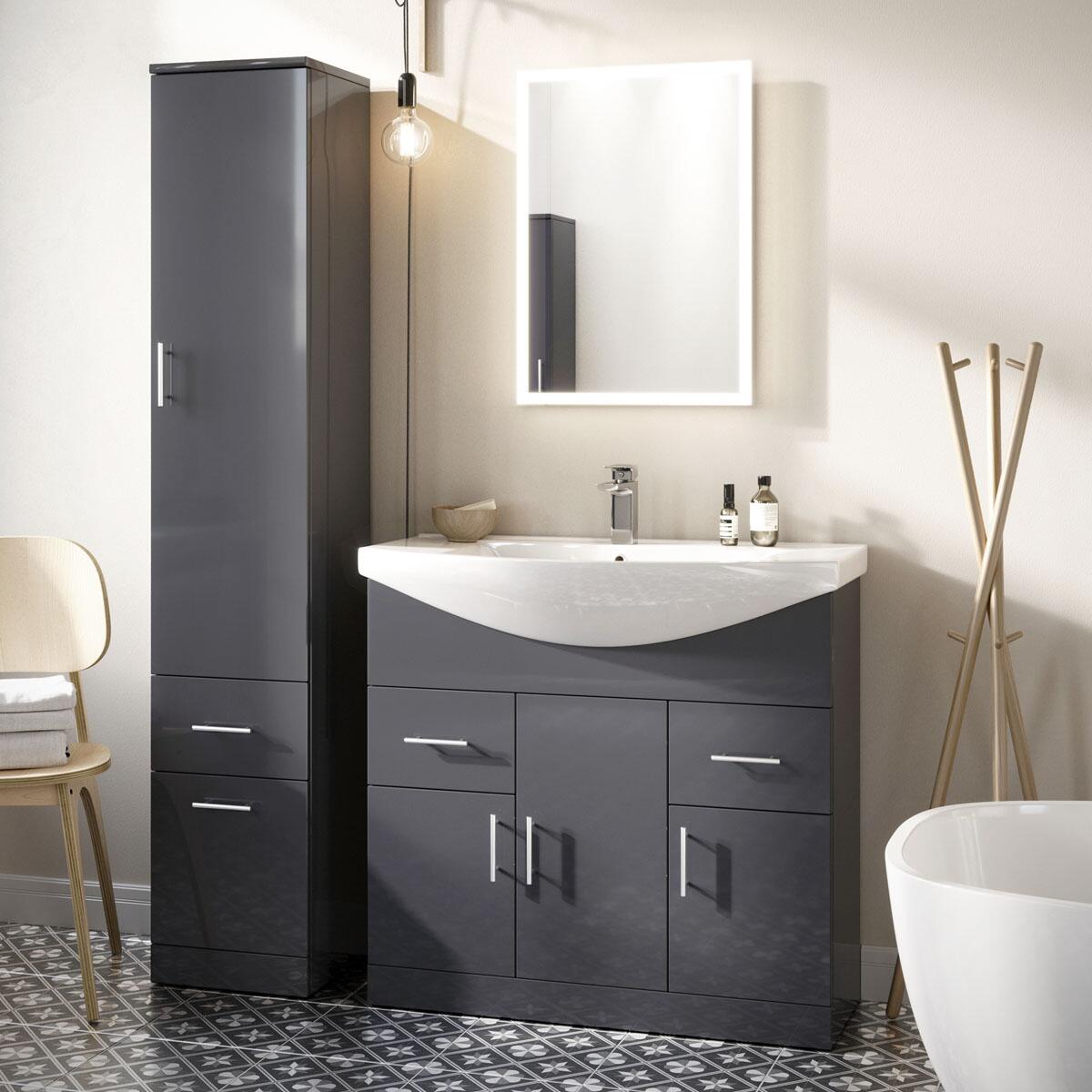 Scudo Lanza Anthracite floorstanding tall boy unit, 355mm wide, 1910mm high
