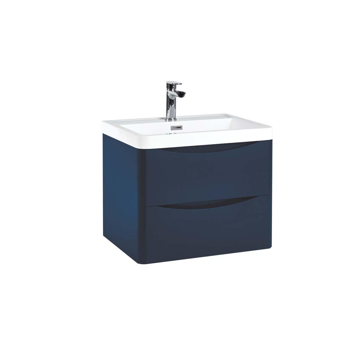 Scudo Bella Indigo Blue wall hung vanity unit, 596mm wide, contemporary melamine finish.