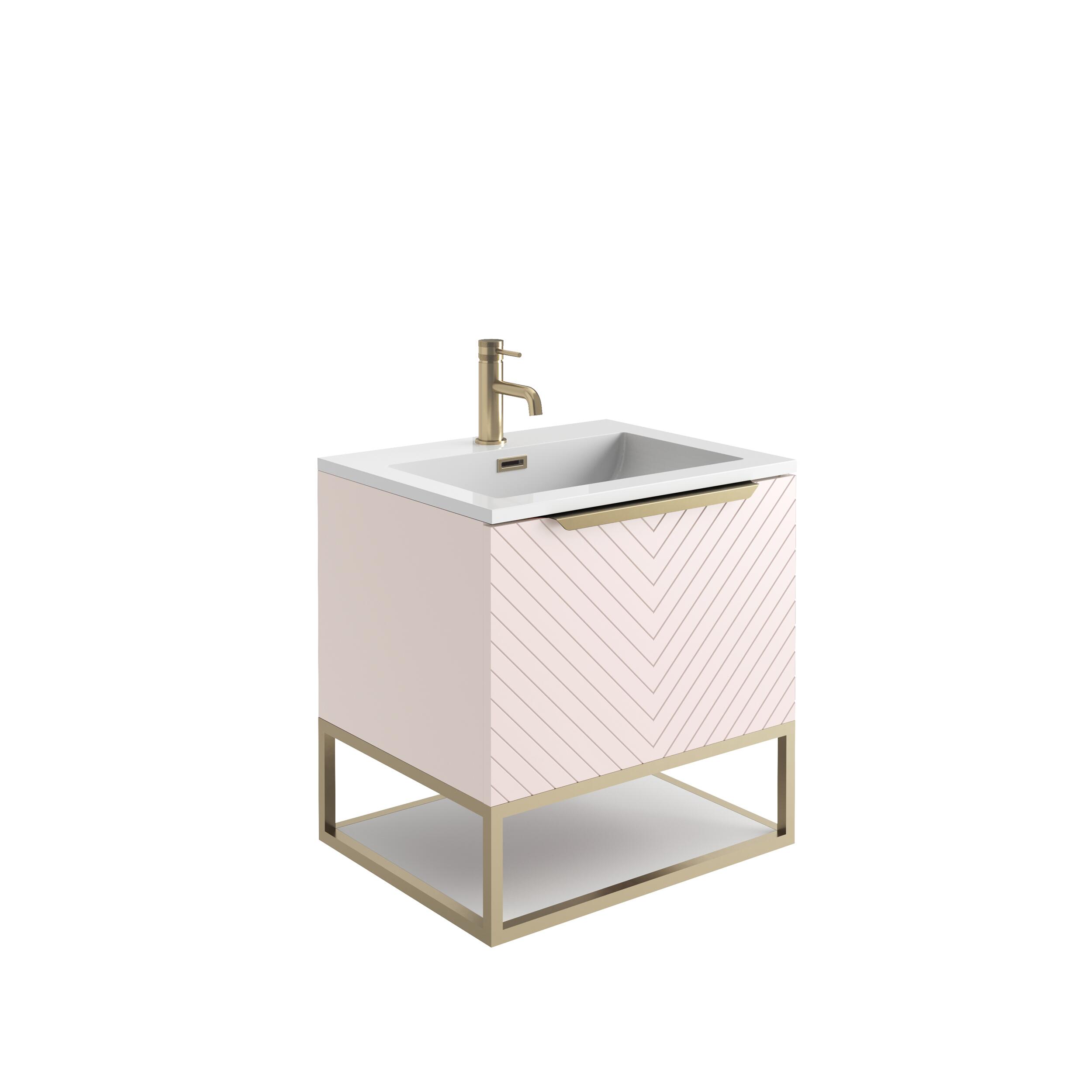 Scudo Chevron pink painted MDF wall hung vanity unit, 590mm wide, contemporary style