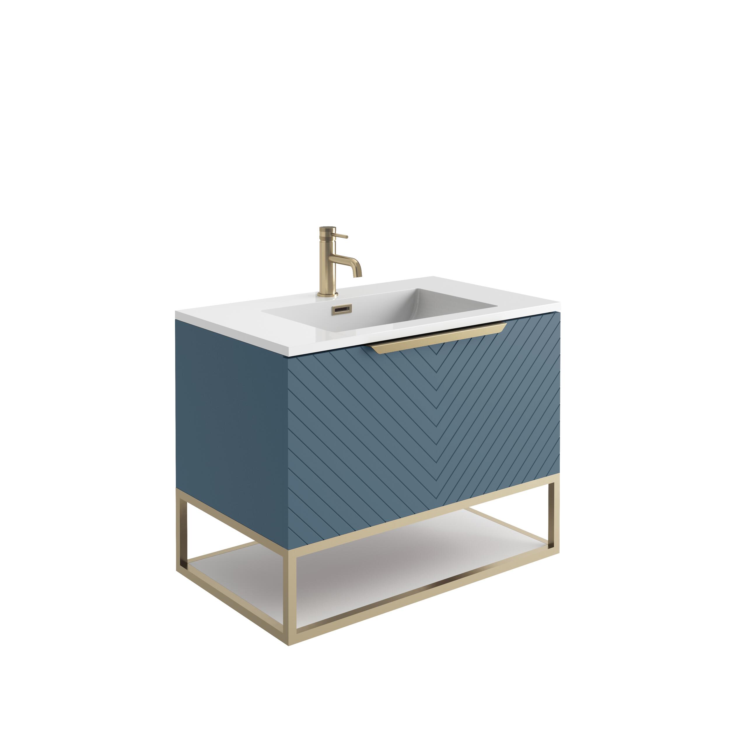 Scudo Chevron blue painted MDF wall hung vanity unit, 790mm wide, contemporary style