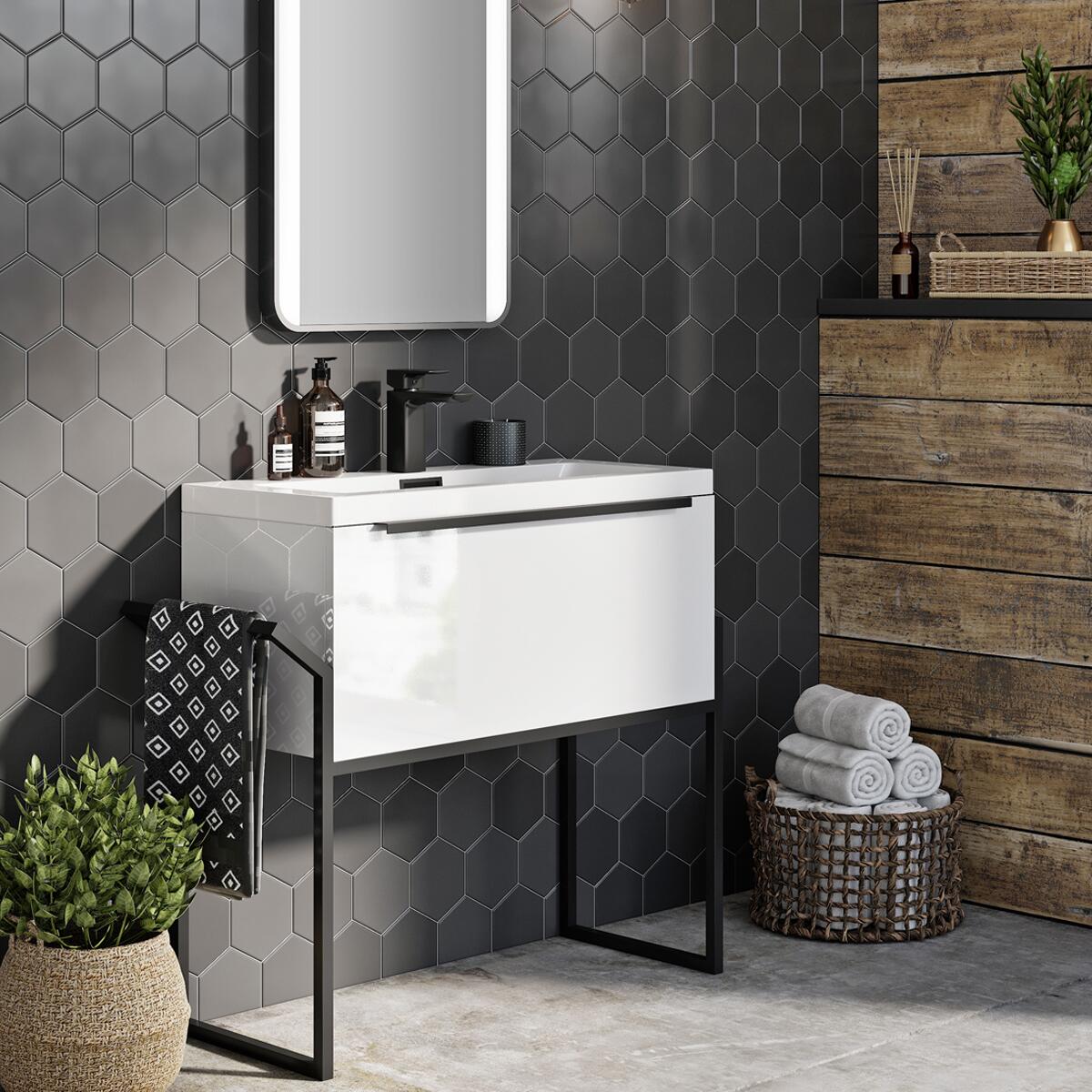 Scudo Muro wall hung vanity unit in gloss white MDF, 600mm wide with contemporary design