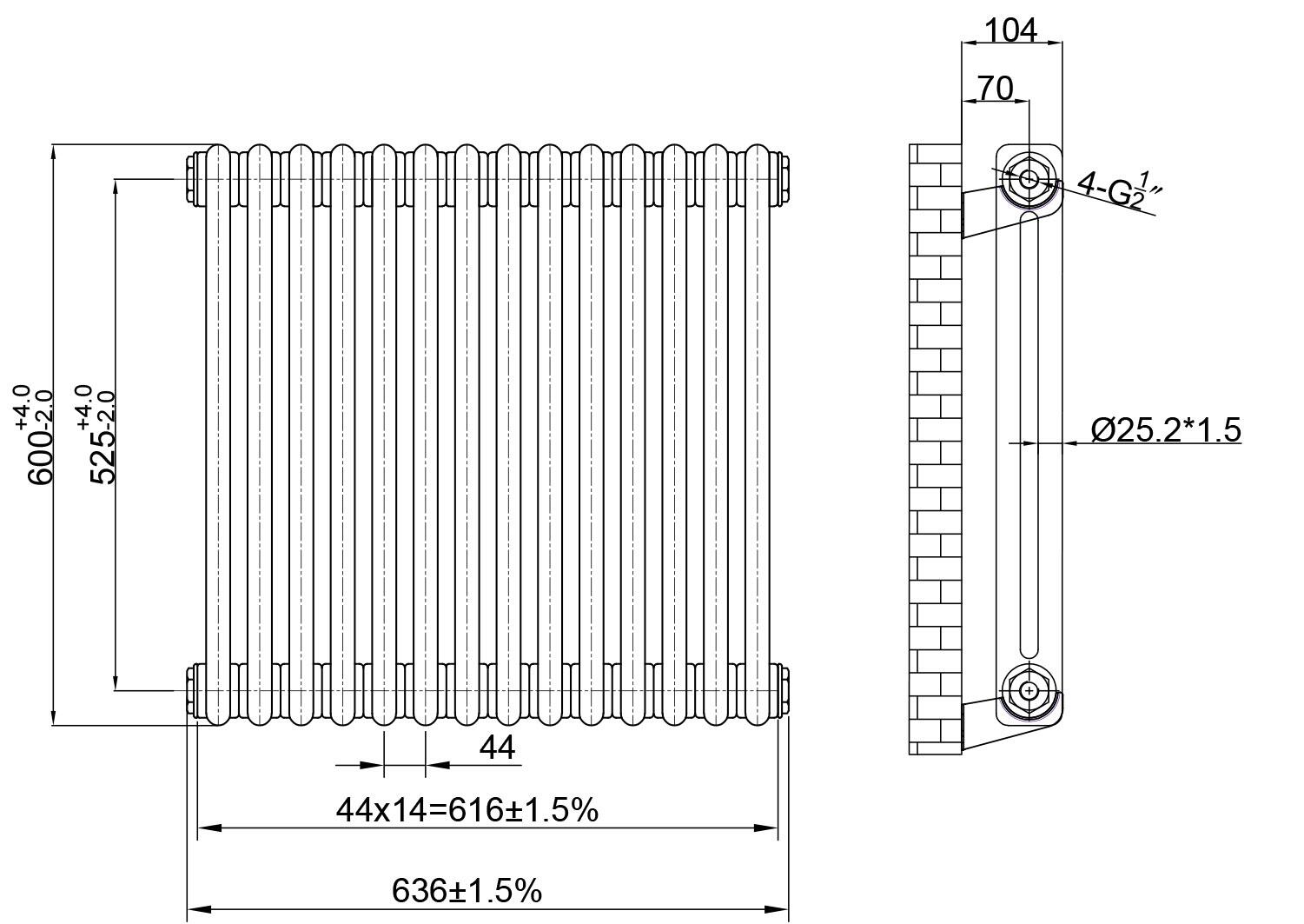 Scudo Column designer radiator in raw metal finish, 2 column design, 600mm height