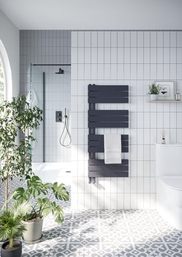 Scudo Thames anthracite designer towel radiator, flat panel construction, 1640mm height
