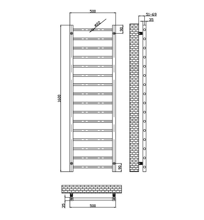 Scudo Vibe bronze steel towel warmer, vertical ladder design, 1600mm height