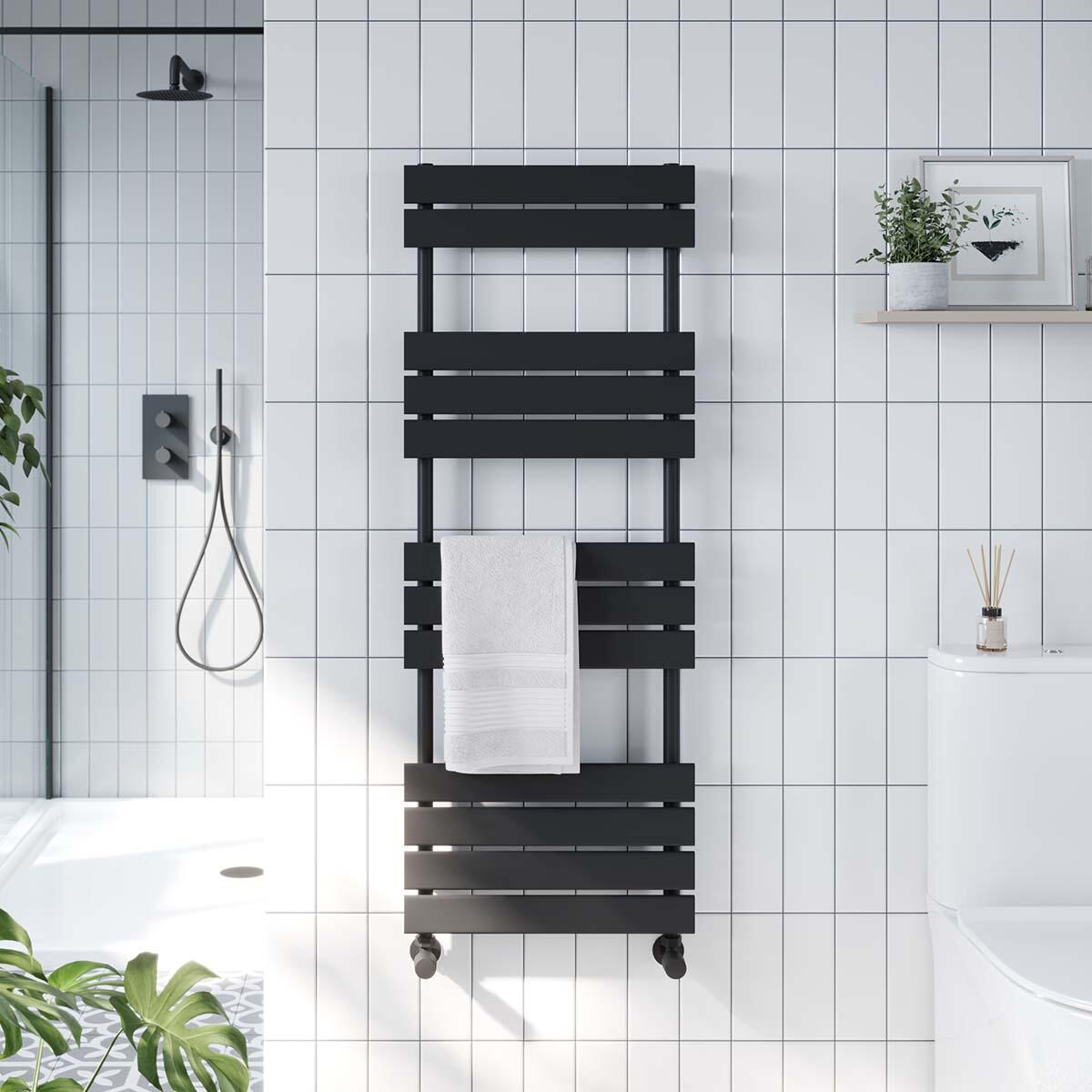Scudo Life anthracite heated towel rail, 800mm x 450mm, vertical ladder design, low carbon steel construction