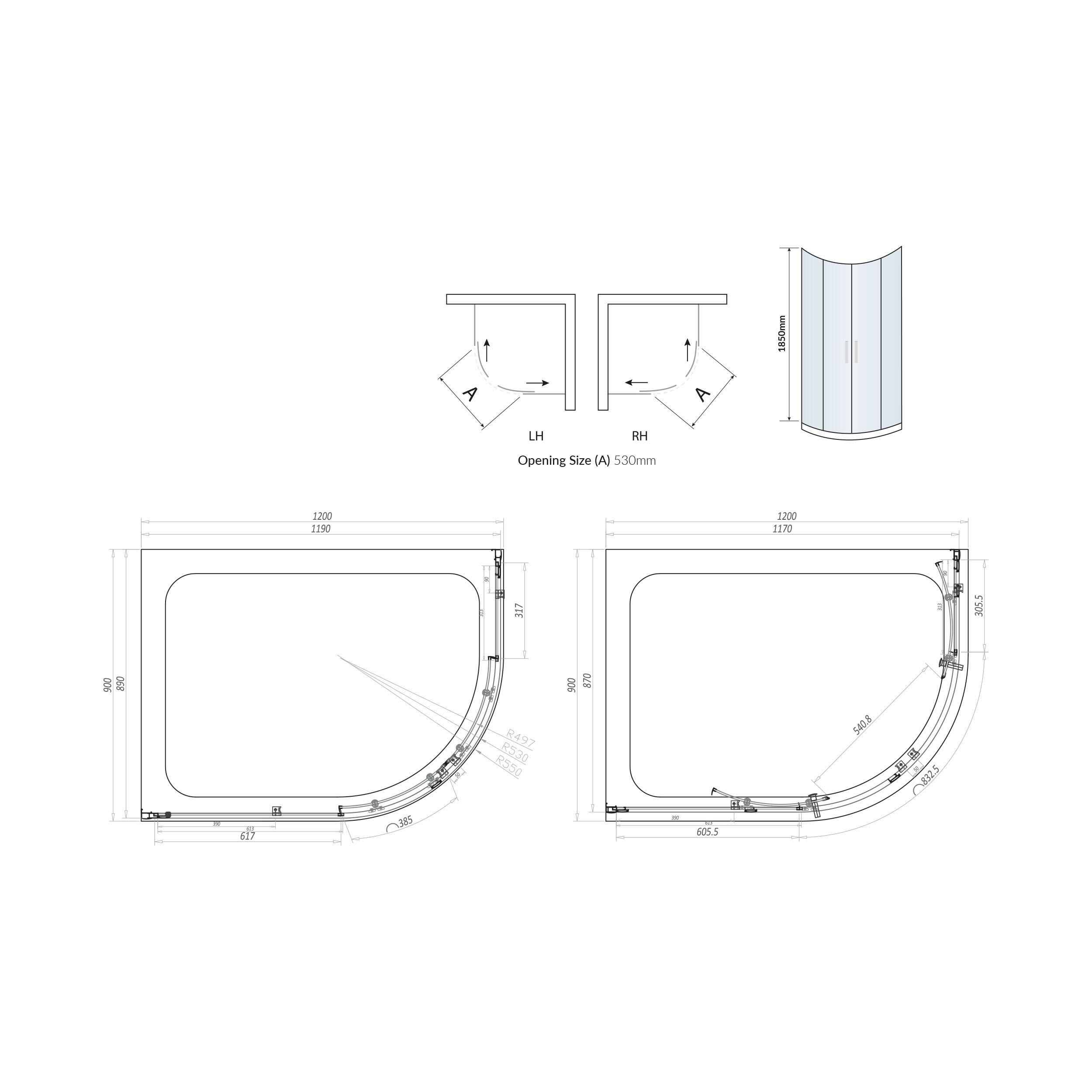 Scudo S6 double door quadrant shower enclosure, 1200x900mm, 6mm clear glass, chrome frame