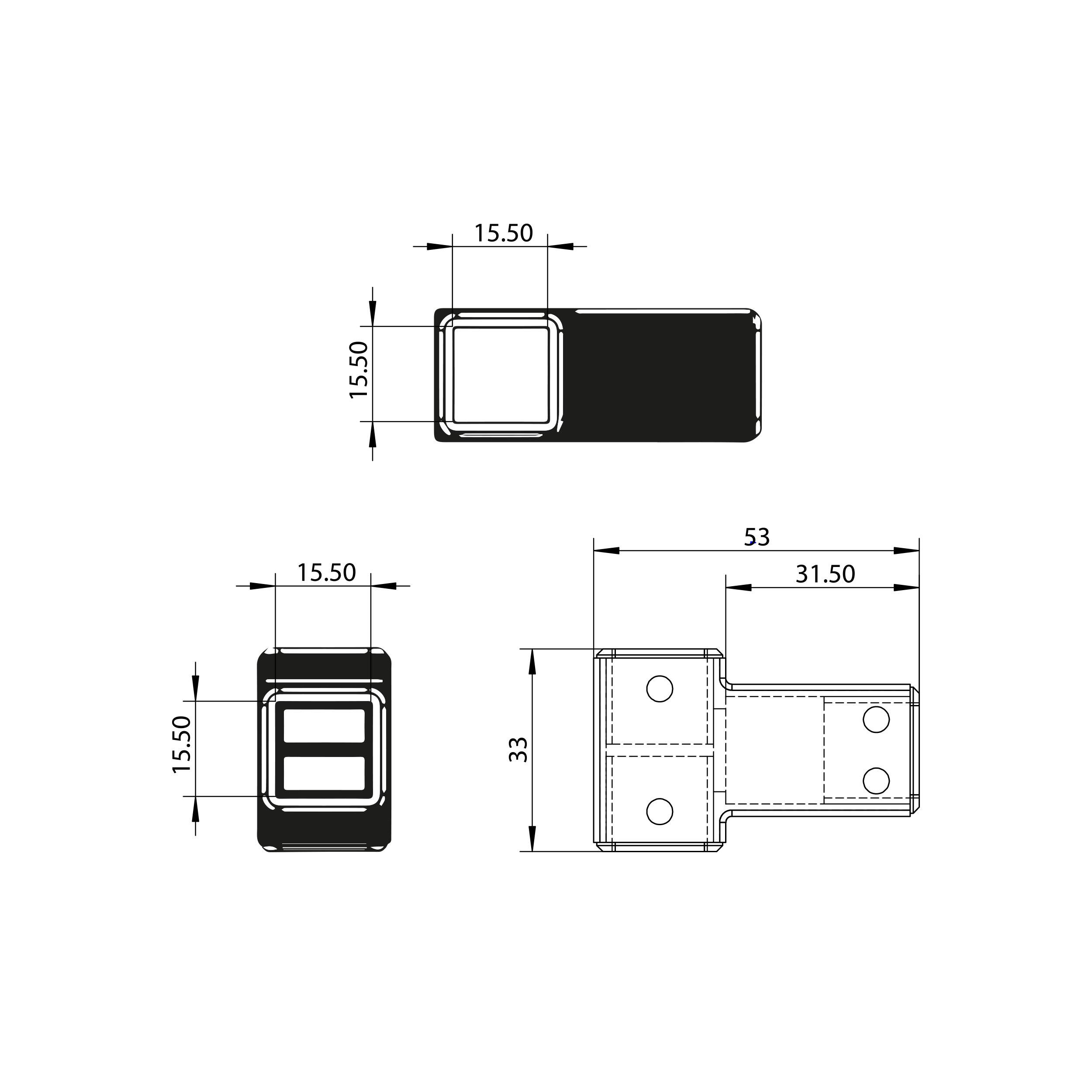 Scudo S8 chrome support rail joining piece for shower screens