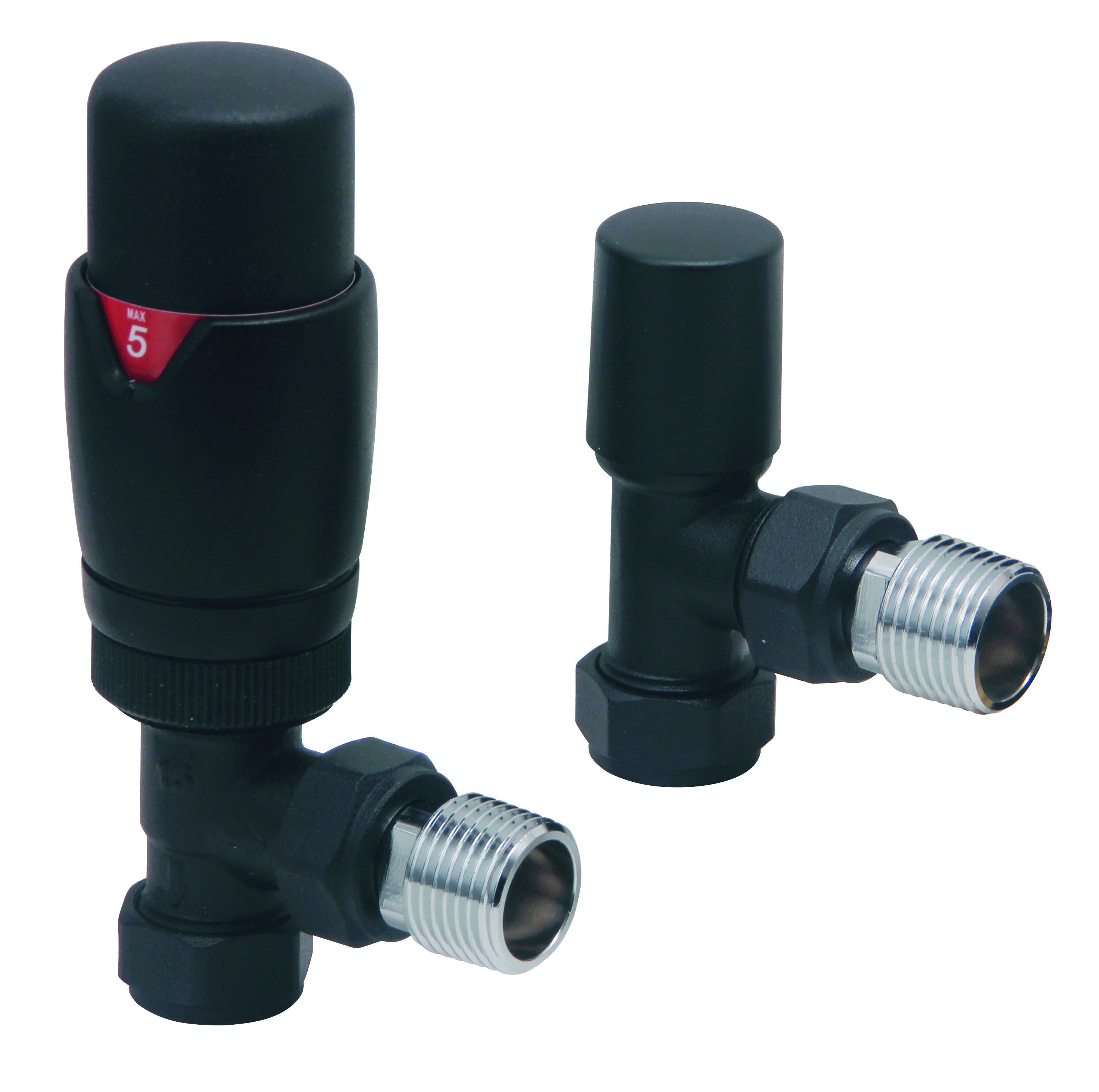 Scudo Designer twin pack of angled thermostatic radiator valves in black brass