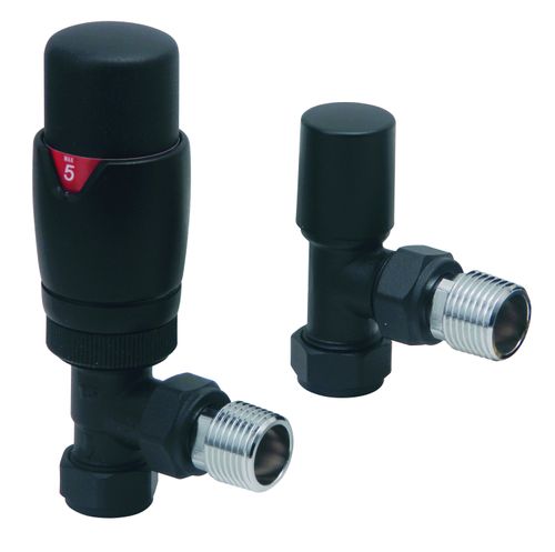 Scudo Designer twin pack of angled thermostatic radiator valves in black brass