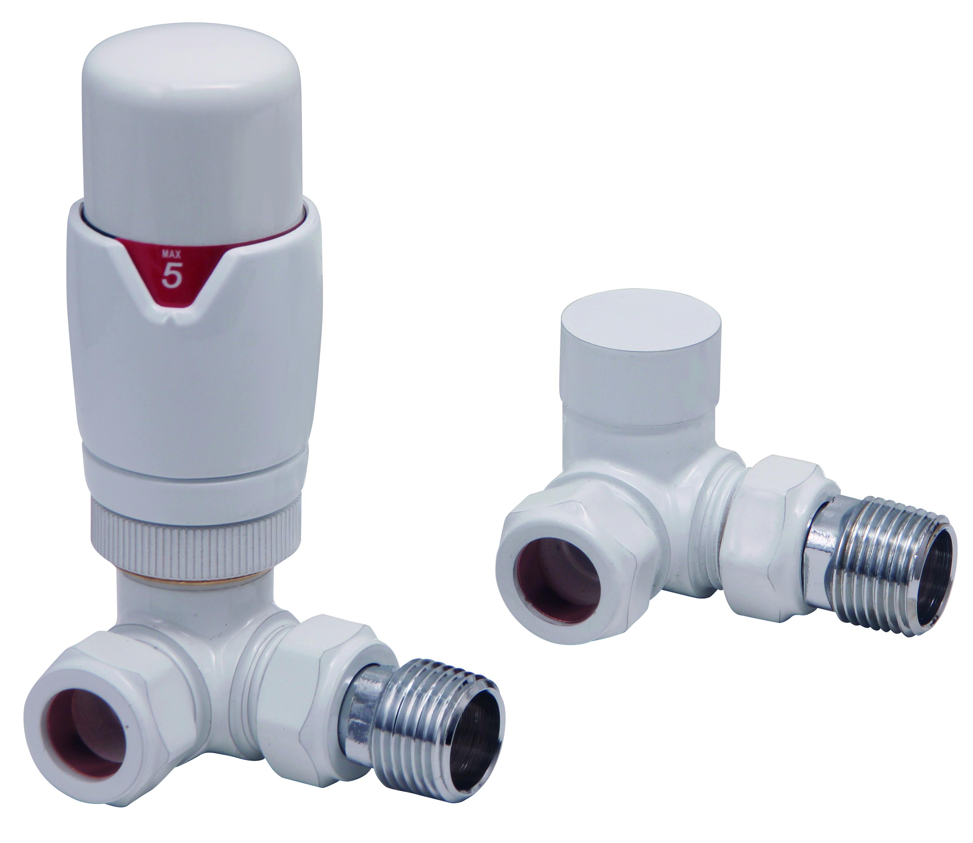 Scudo Designer white brass thermostatic corner radiator valves twin pack