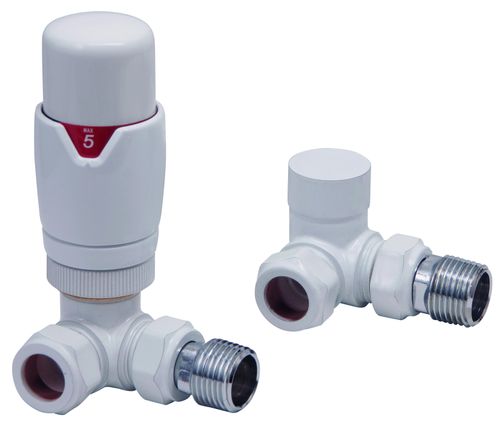 Scudo Designer white brass thermostatic corner radiator valves twin pack