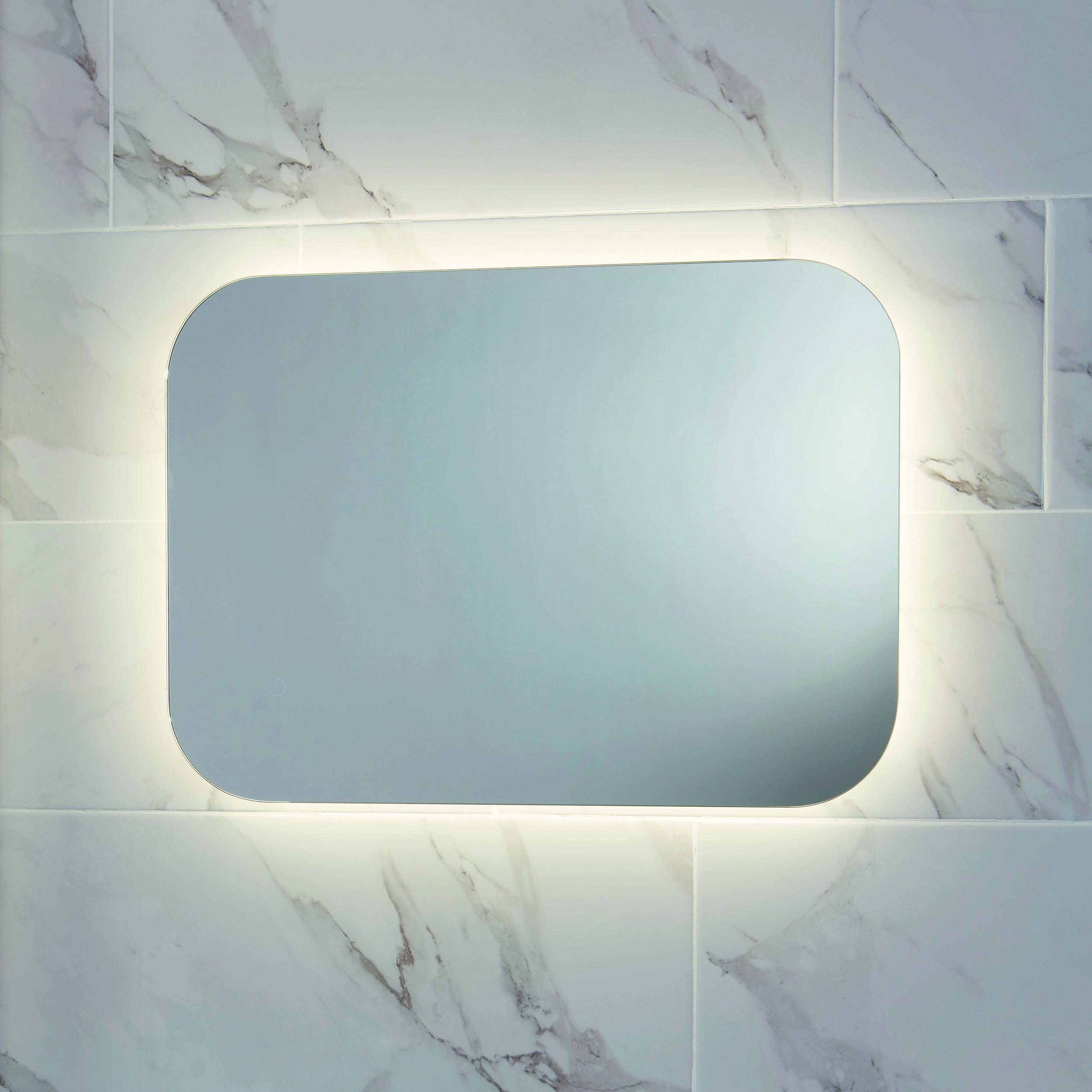 Scudo Aura rectangular LED mirror with demister pad and shaver socket, 500mm height, 700mm width