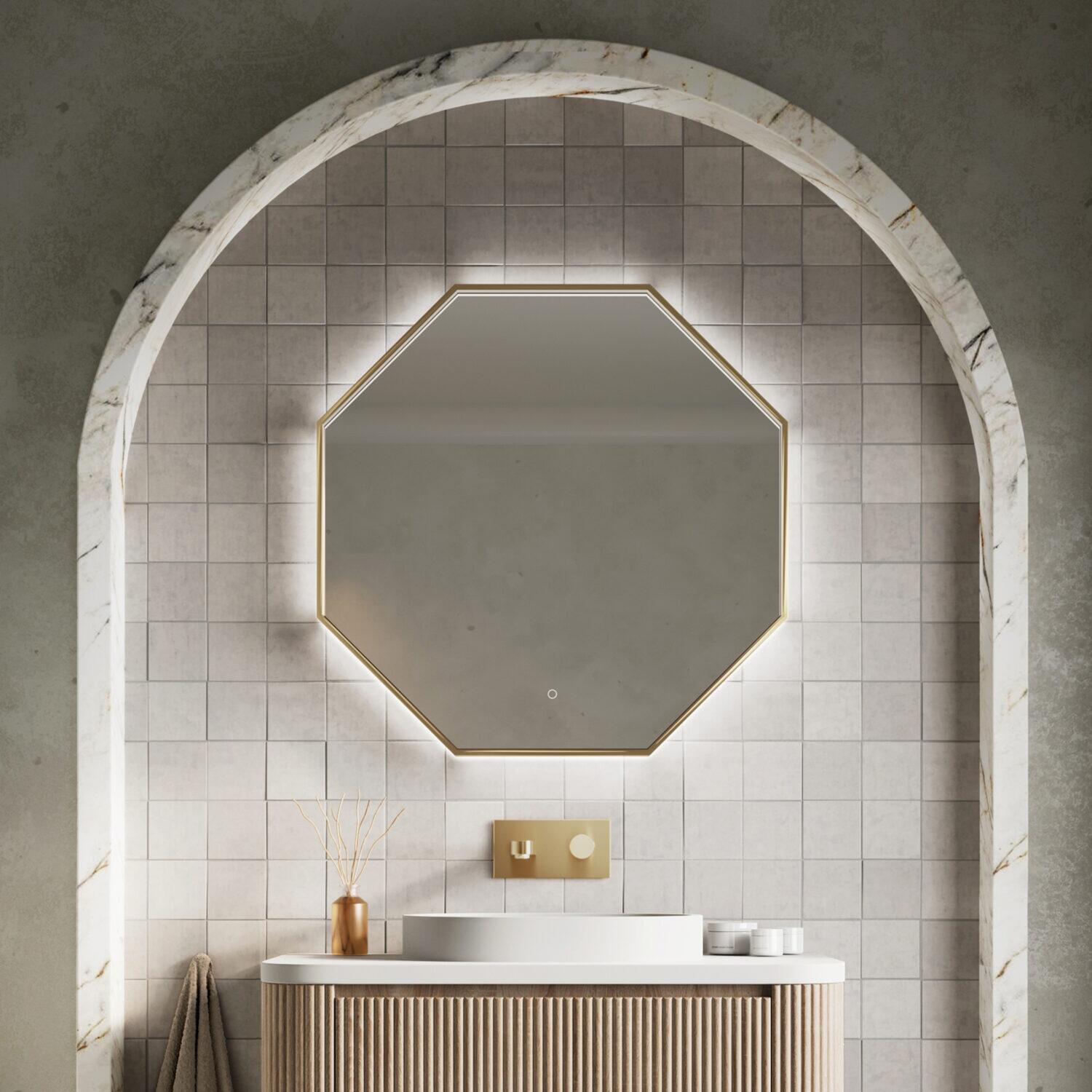 Scudo Passa Octagonal LED mirror, 600x600mm, Brushed Brass finish