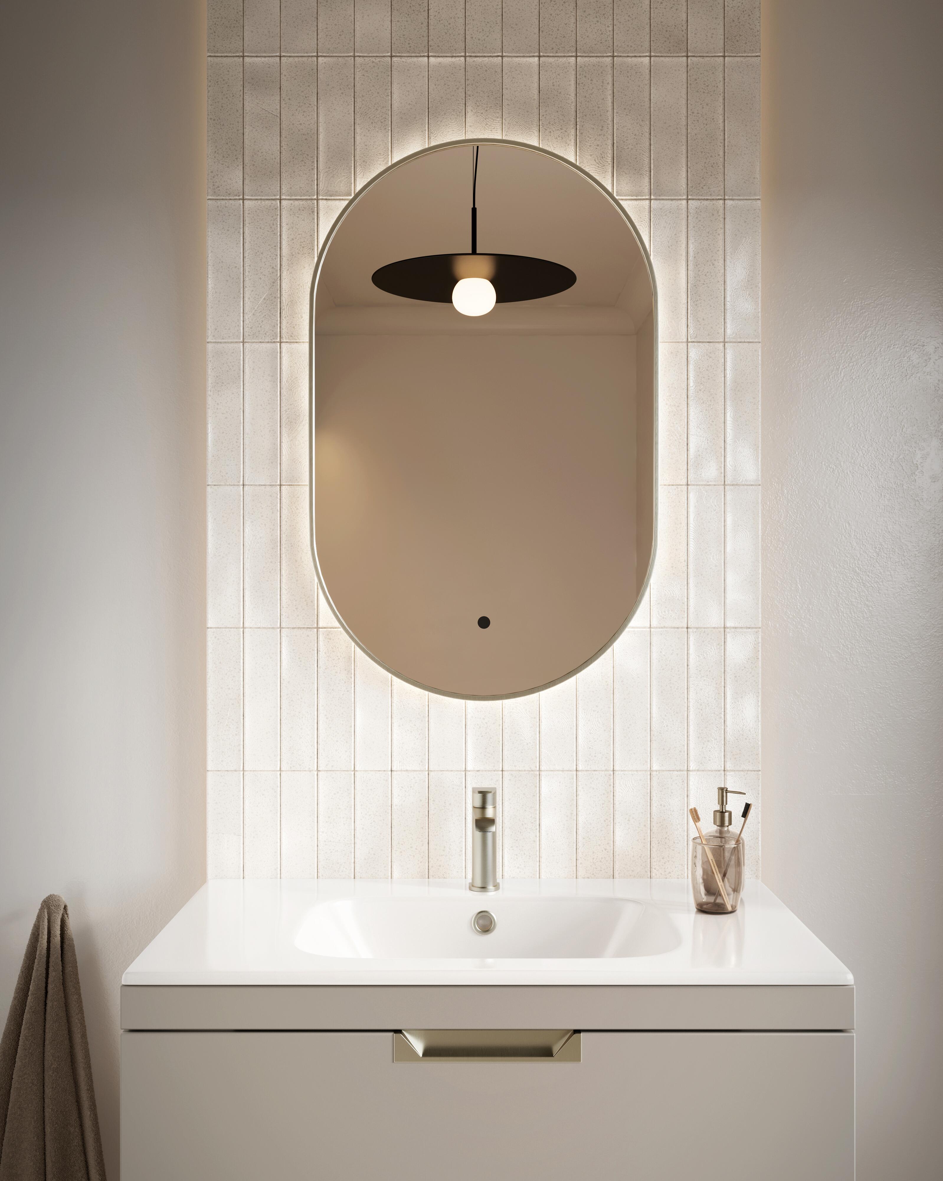Scudo Tablet 500x800mm oval illuminated mirror with Brushed Nickel frame