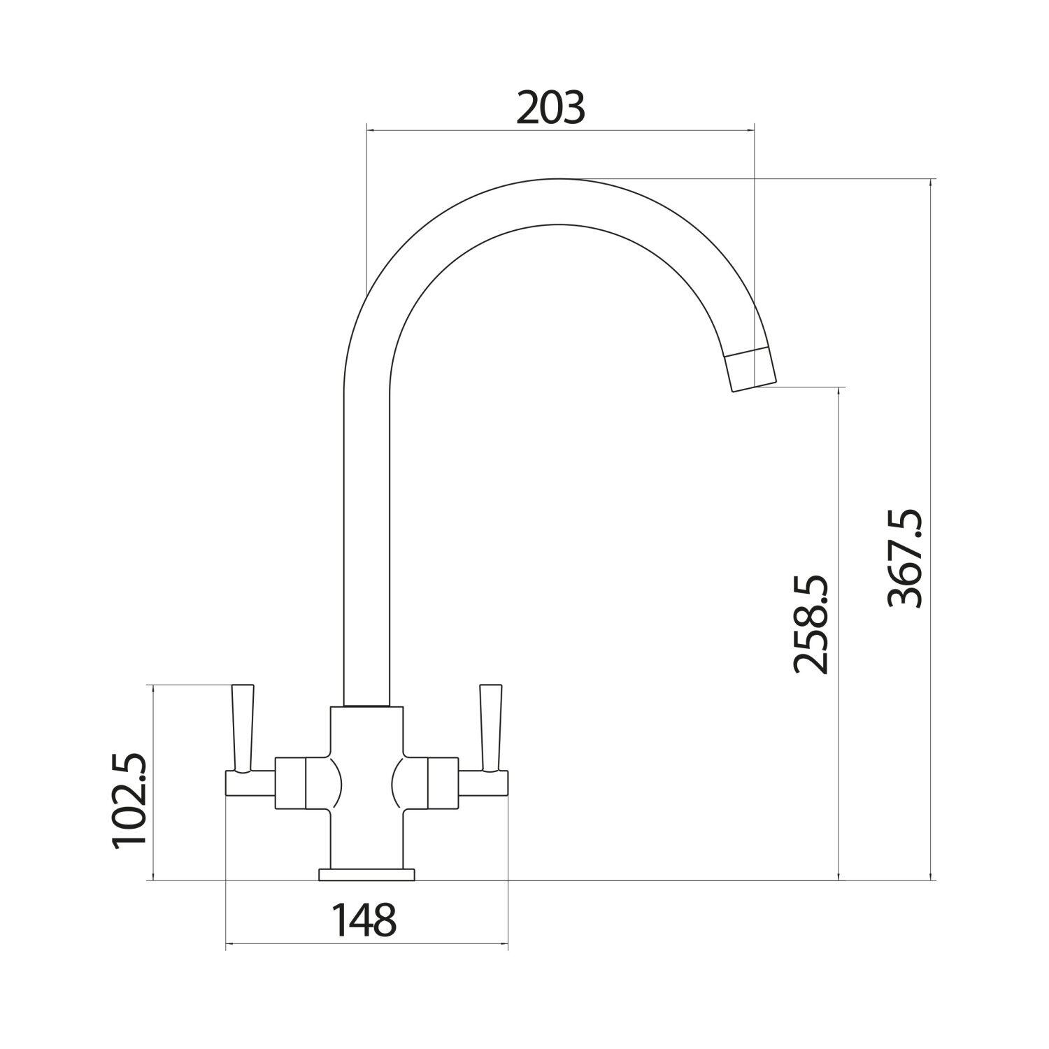 Scudo Kingston chrome kitchen tap with twin lever handles and swivel spout, 1 tap hole