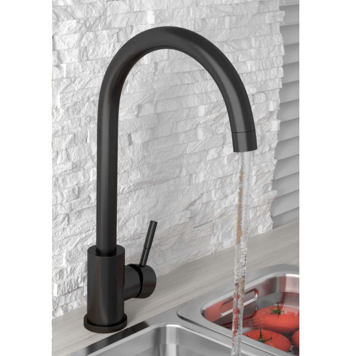 Scudo Manhattan black stainless steel kitchen mono mixer tap with lever handle