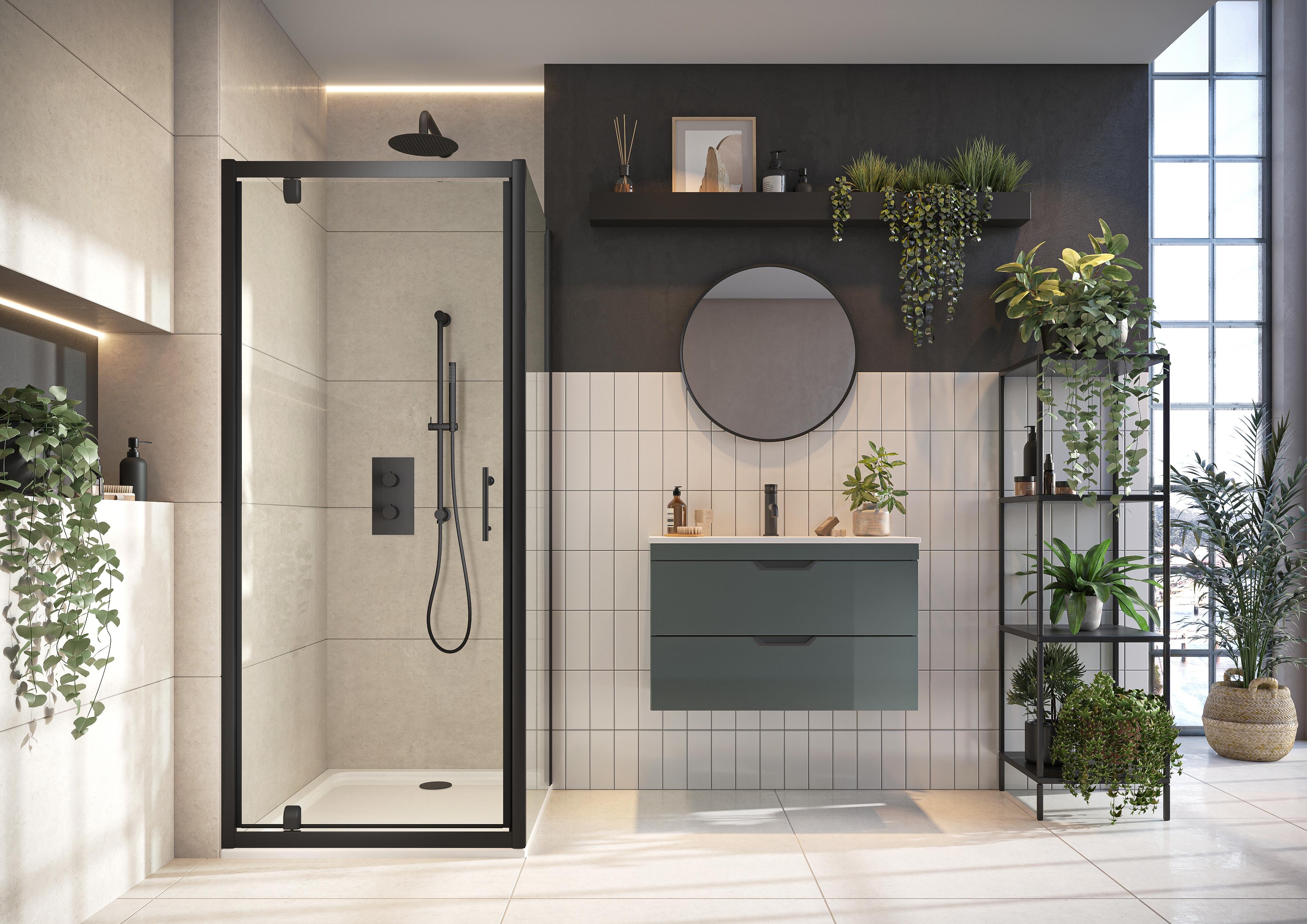 Scudo S6 6mm clear glass side panel with black frame, 1850mm high x 690mm wide