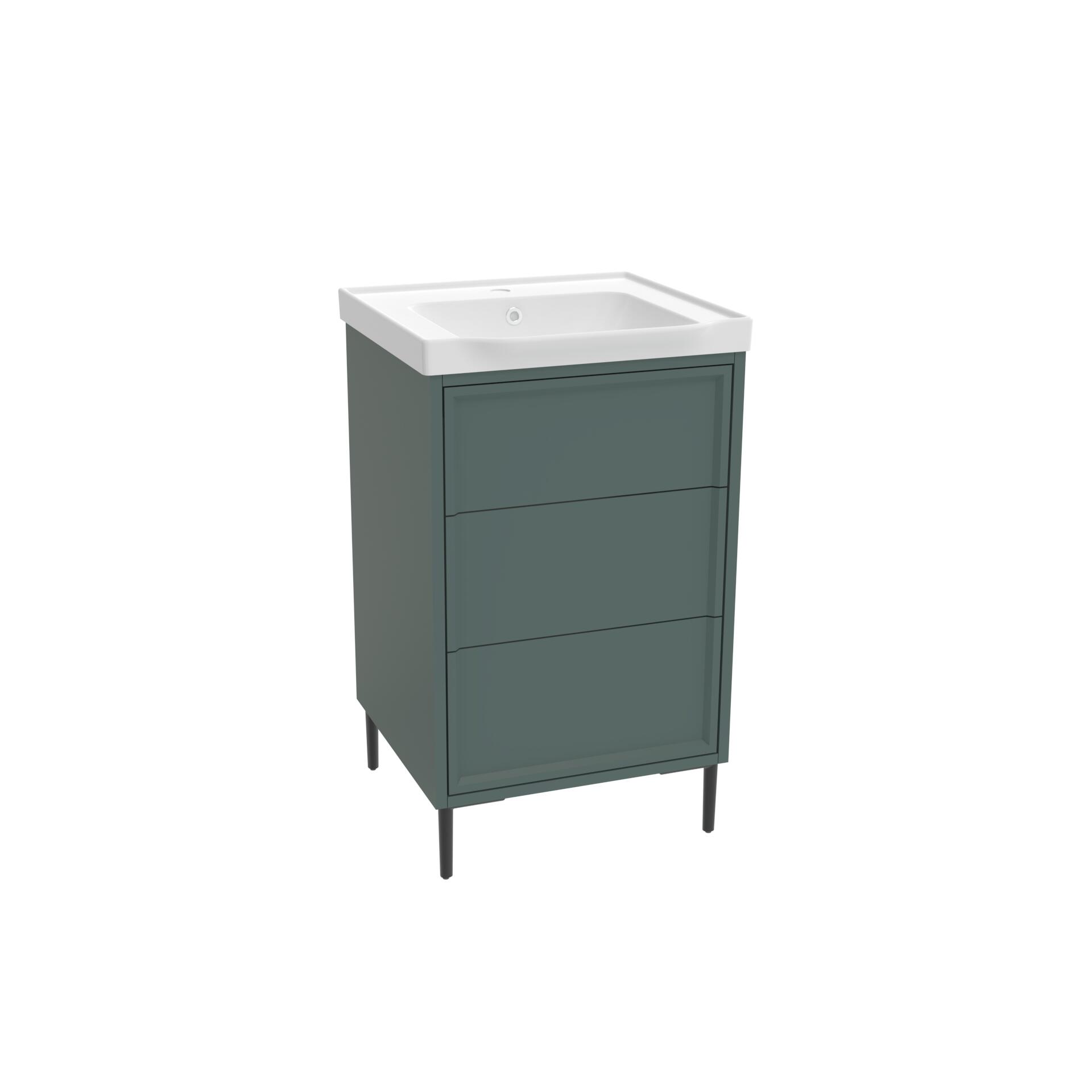 Scudo Bota 505mm freestanding vanity unit in Parisian Green, painted MDF, contemporary style