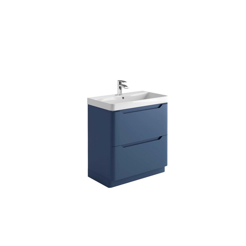 Scudo Ella 765mm floorstanding vanity unit in blue melamine with soft-close doors