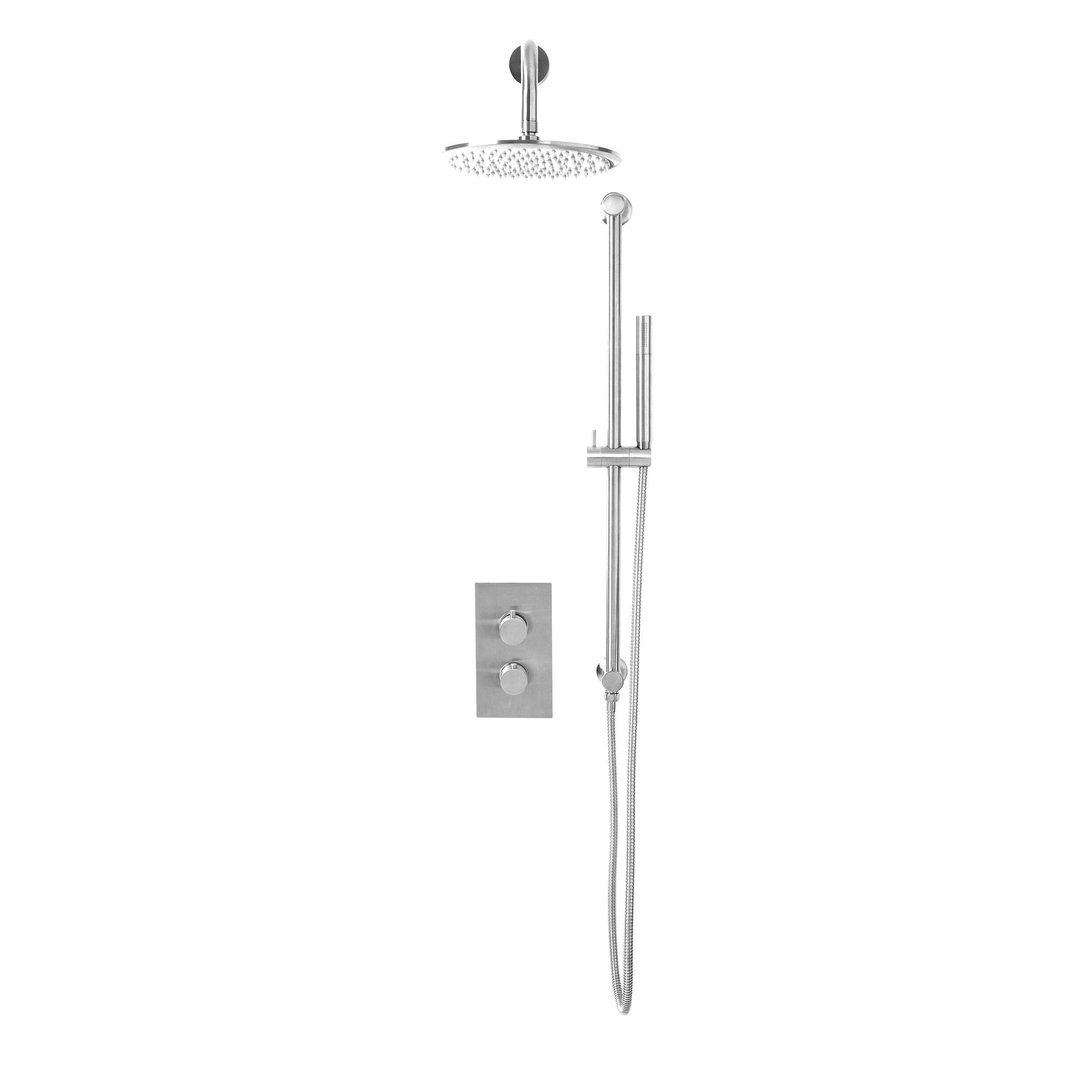 Scudo Core round handle head and handset riser kit in chrome finish
