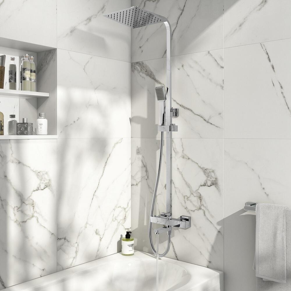 Scudo Block Square Rigid Riser Shower with Bath Filler in Chrome