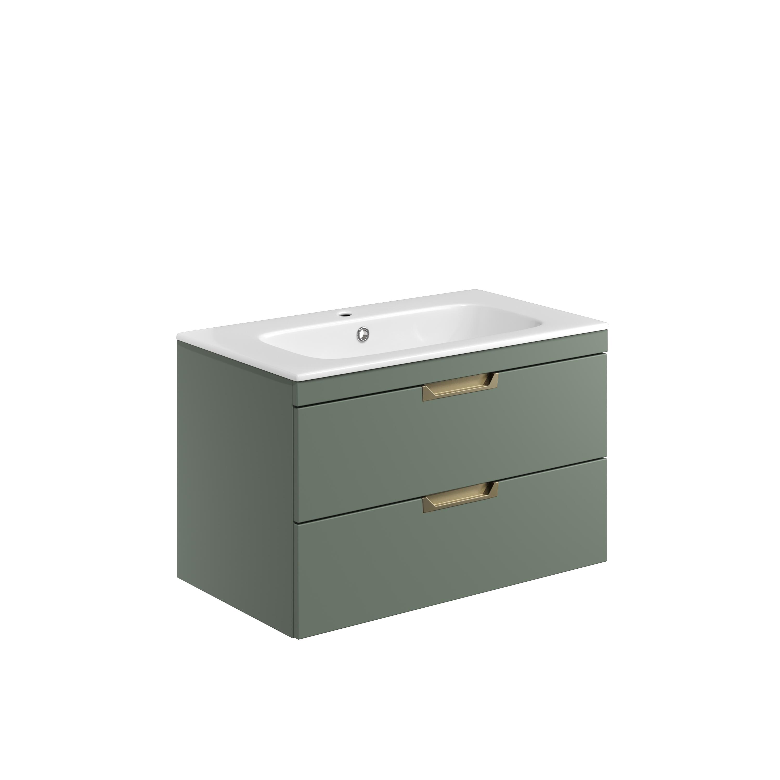 Scudo Aubrey 800mm wall hung vanity unit in Reed Green, contemporary style
