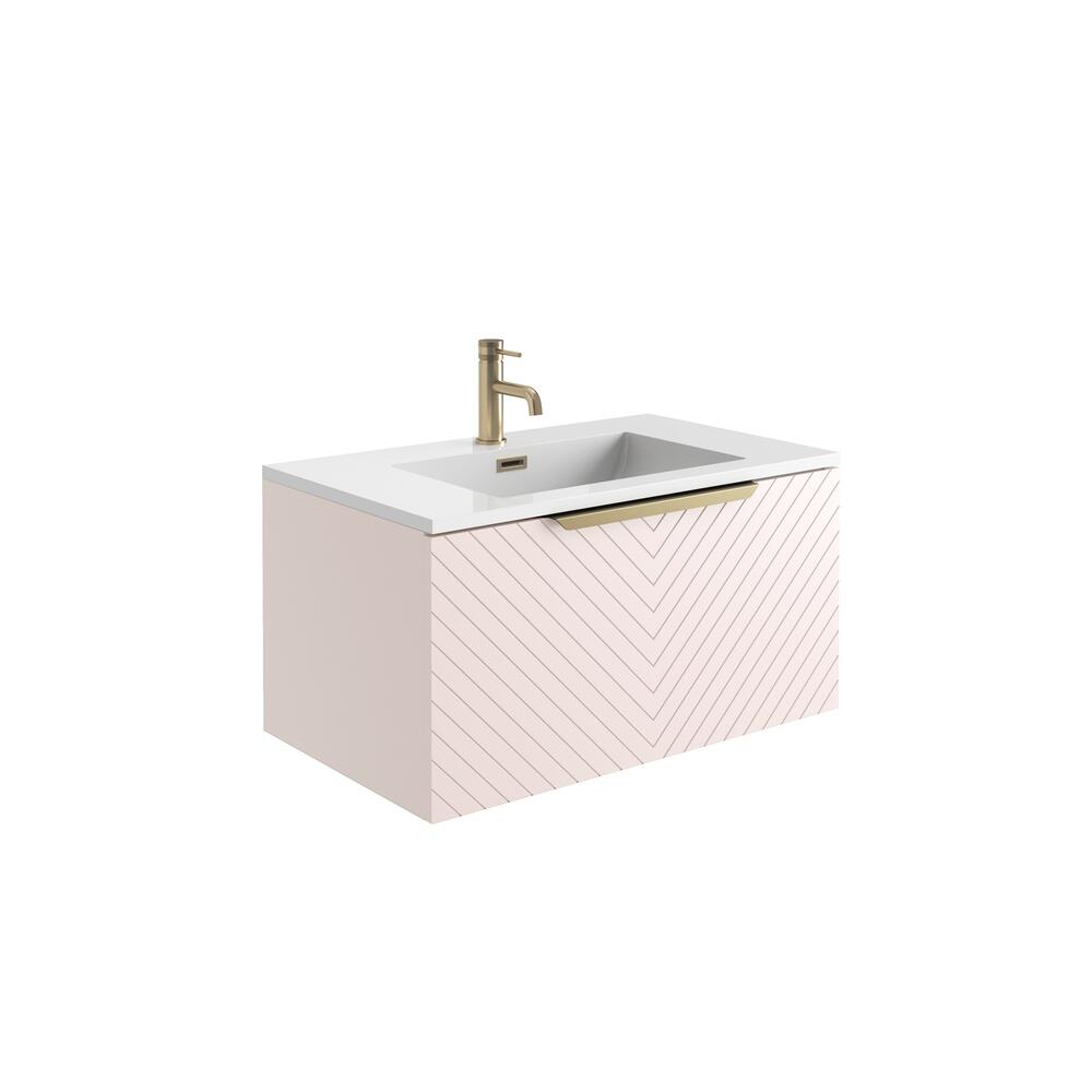 Scudo Chevron 790mm Pink Painted MDF wall hung vanity unit, contemporary style