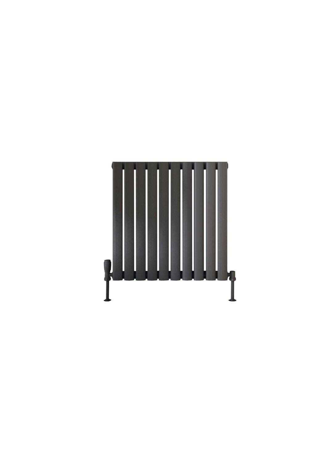 Scudo Apex designer radiator in anthracite finish, single panel vertical design, 600mm x 590mm steel construction