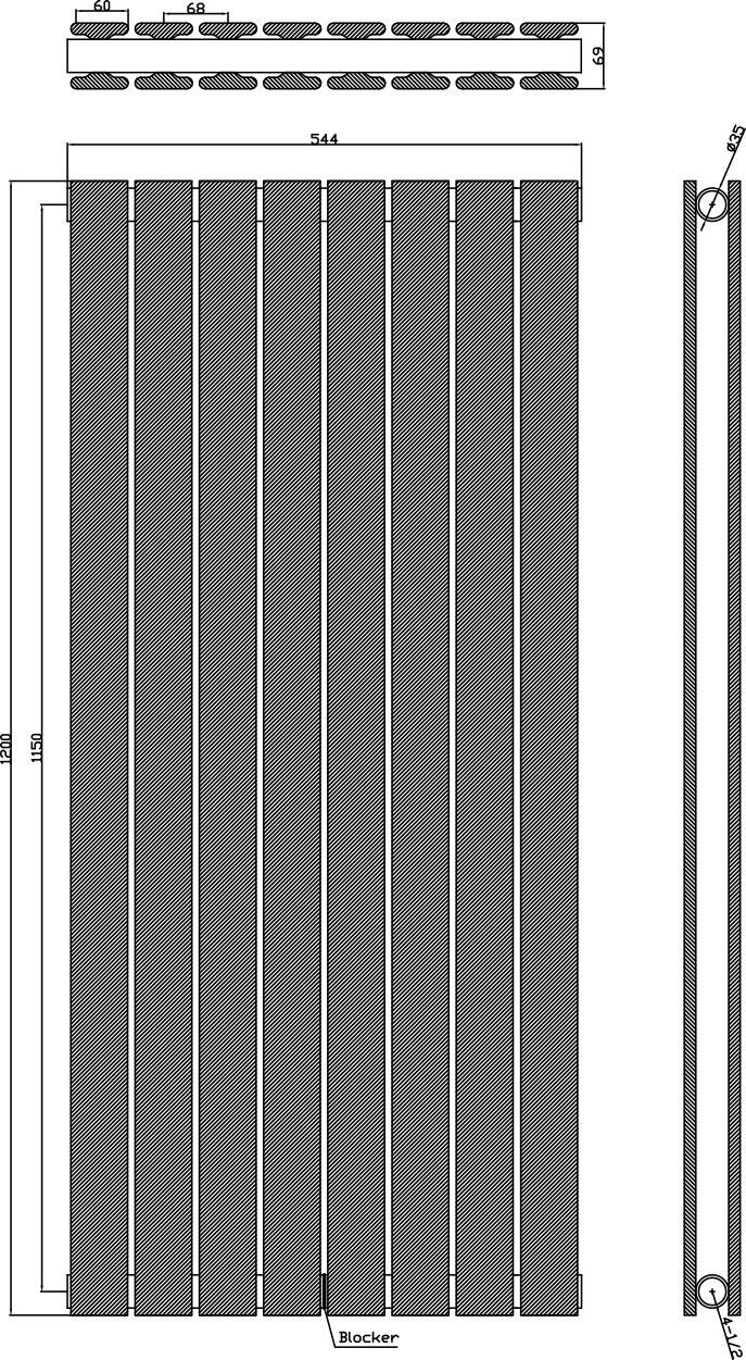 Scudo Bravo anthracite designer radiator, double panel, 1600mm height x 544mm width