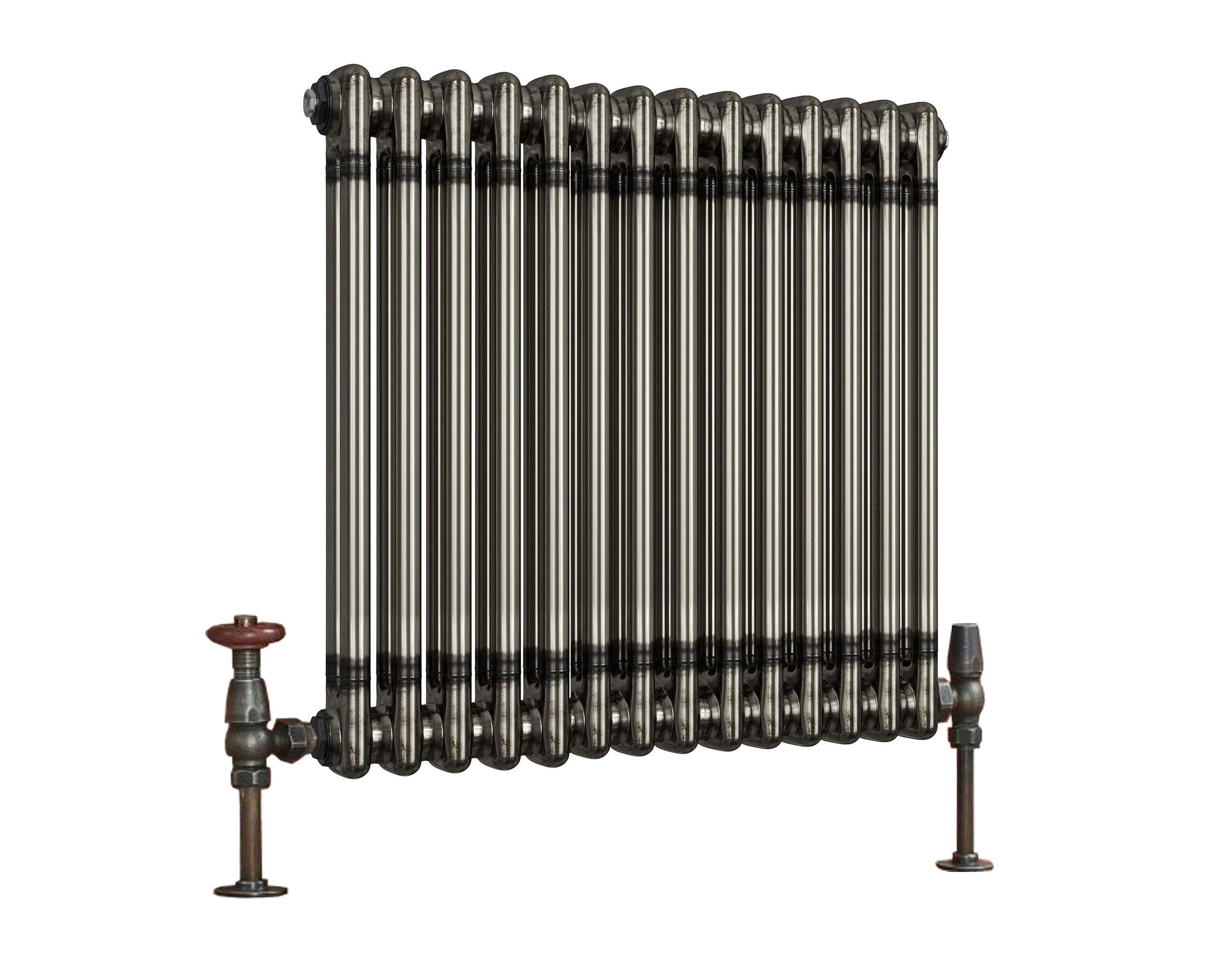 Scudo Column designer radiator in raw metal finish, 2 column design, 600mm height
