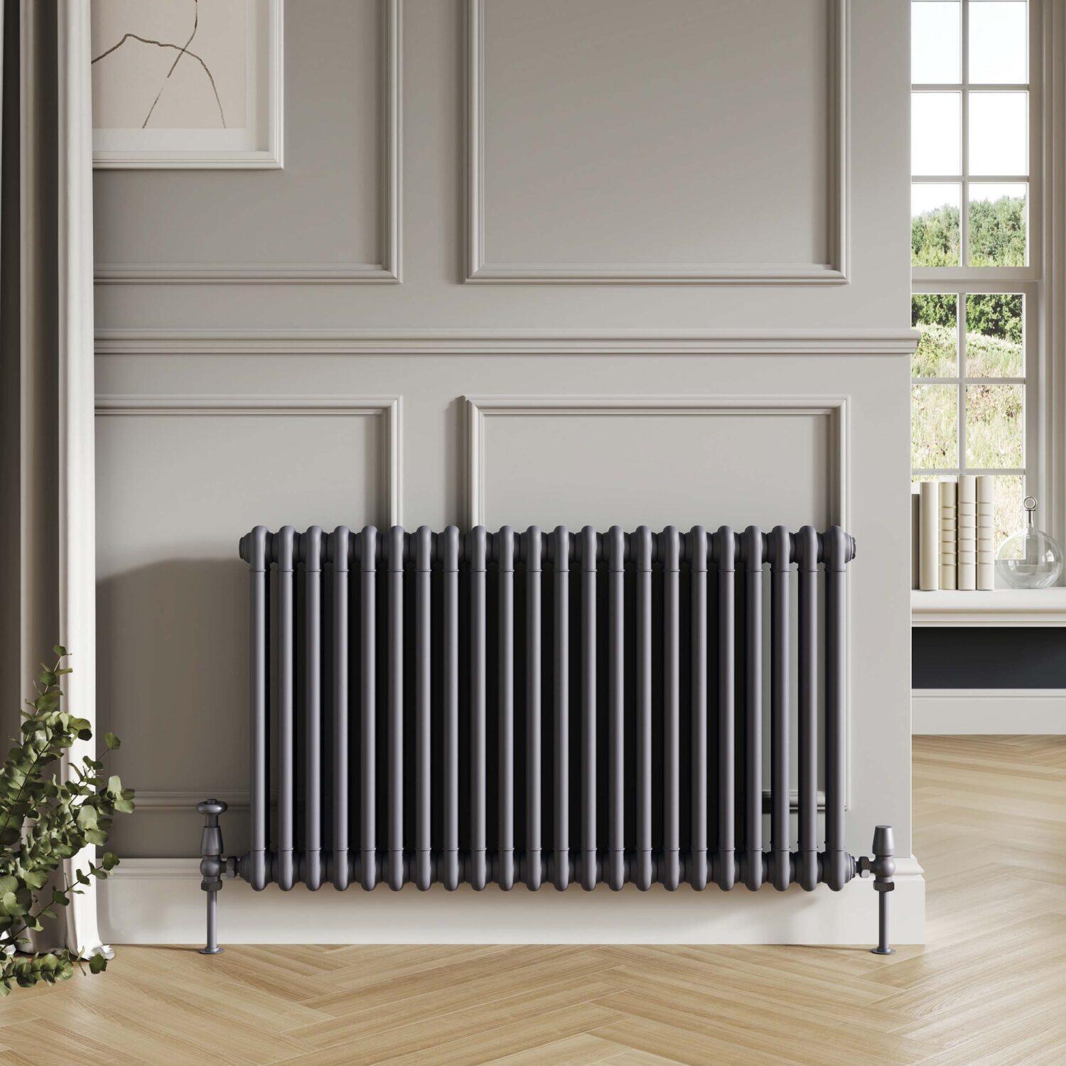 Scudo Column horizontal designer radiator in anthracite finish, 2 column 600x830mm mild steel construction