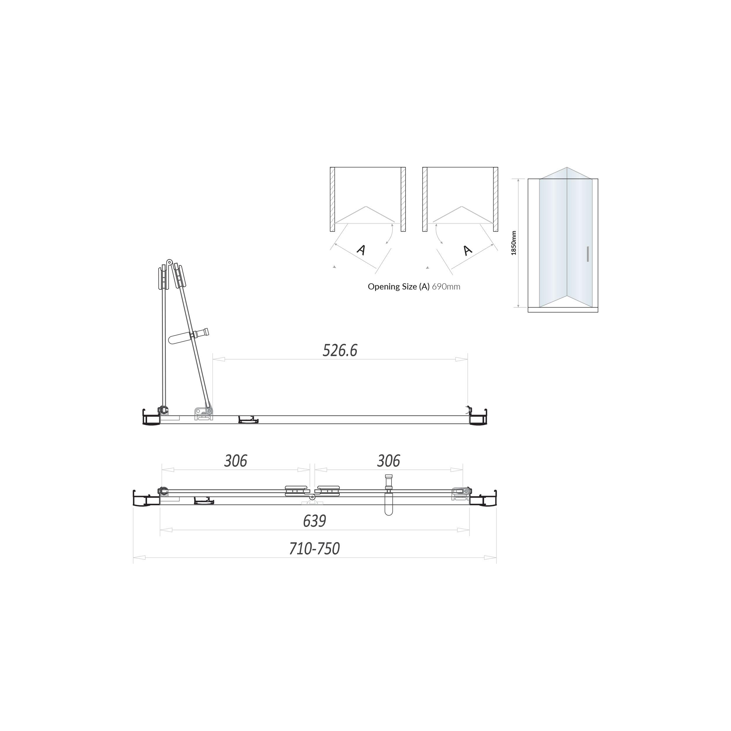Scudo S6 Bifold Semi Frameless Shower Door 760mm x 1850mm with clear glass and chrome frame