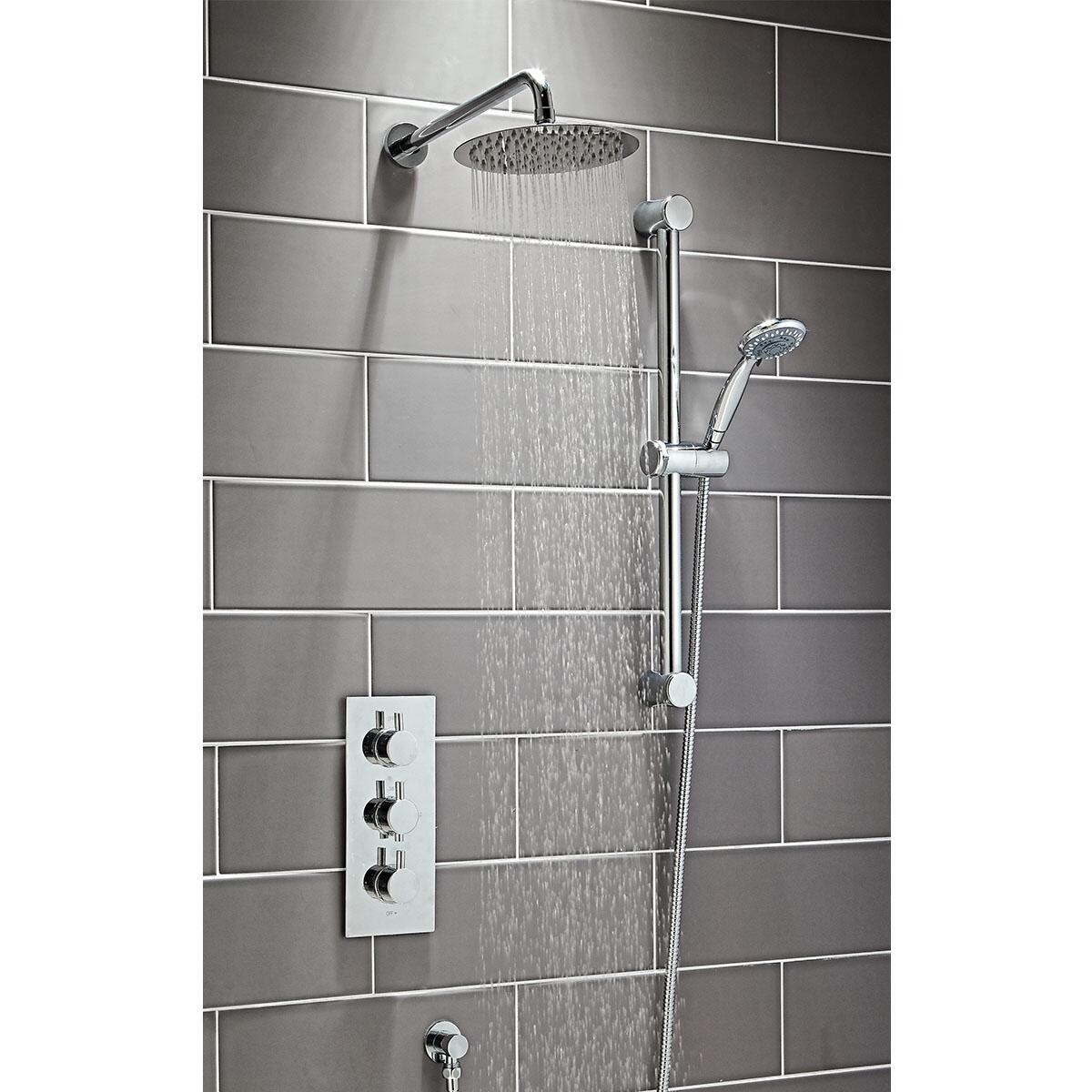 Scudo Triple Round Handle 3 outlet concealed thermostatic shower valve in Chrome, Brass and Steel