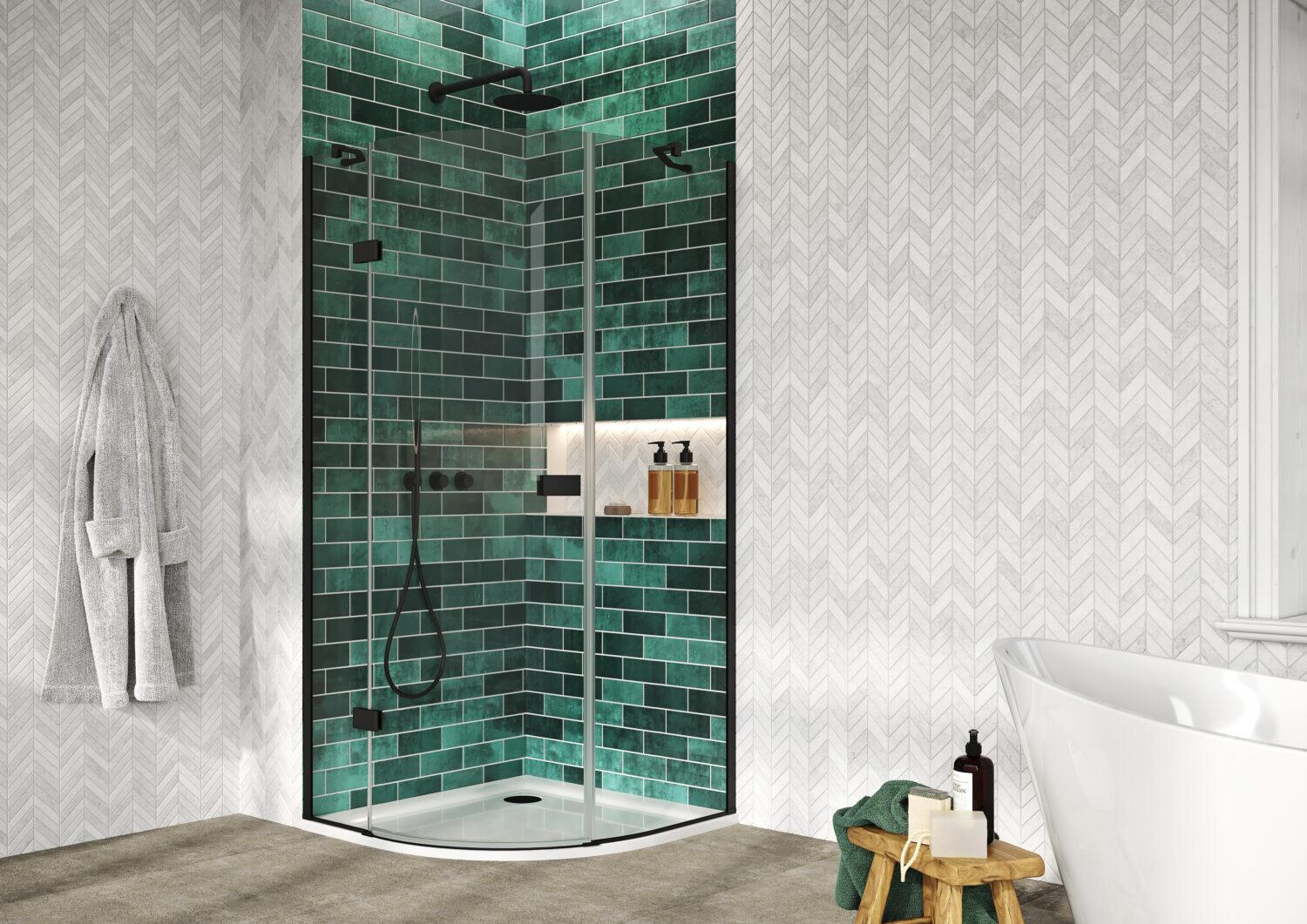 Scudo Athena hinged quadrant shower door black finish accessory pack