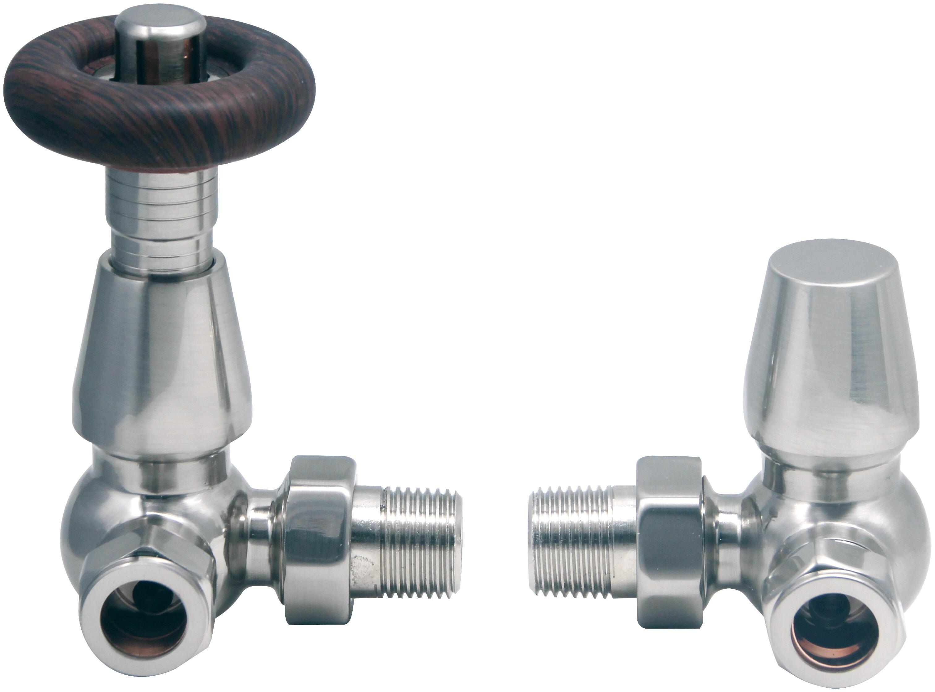 Scudo Satin Nickel thermostatic corner radiator valves, pair, brass